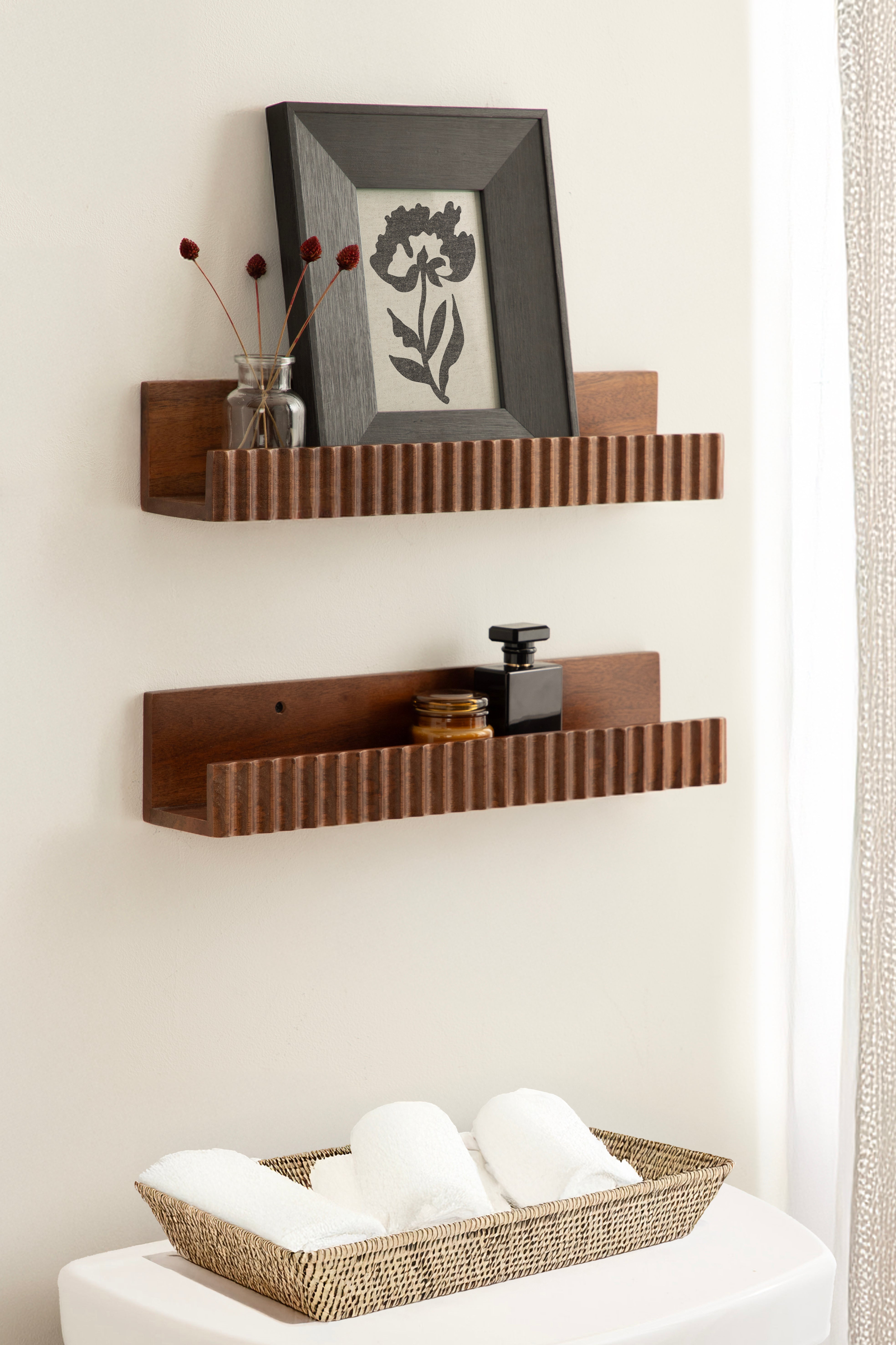 Floating Shelf Walnut Brown 2 Piece 18 Inch 7