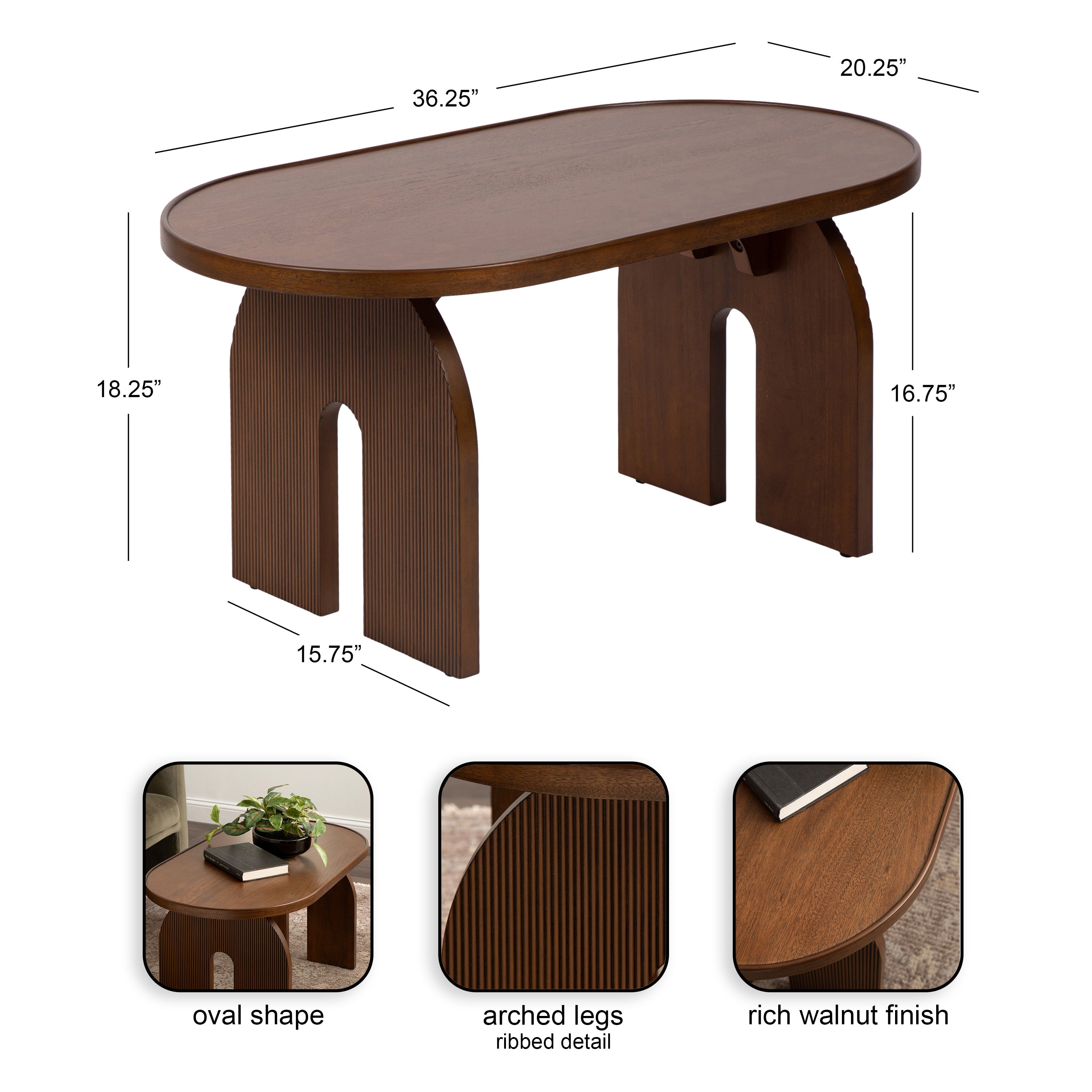 Coffee Table Walnut Brown 37x21x19 2