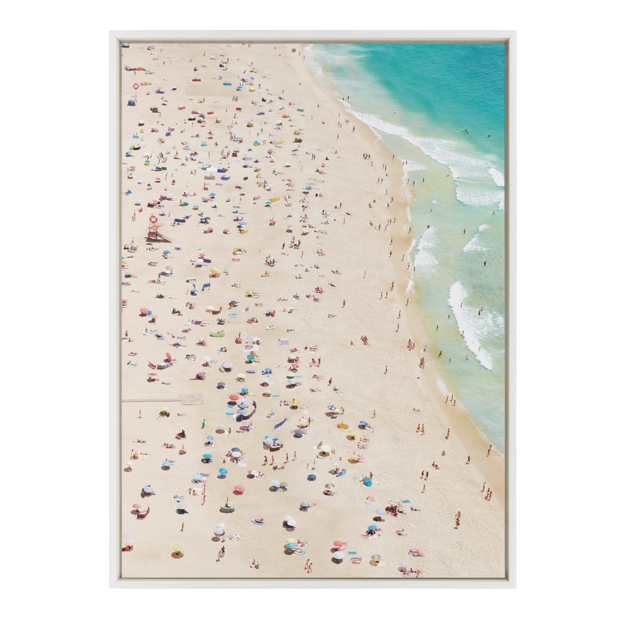 Sylvie Crowded Beach from Above Framed Canvas by Amy Peterson Art Studio