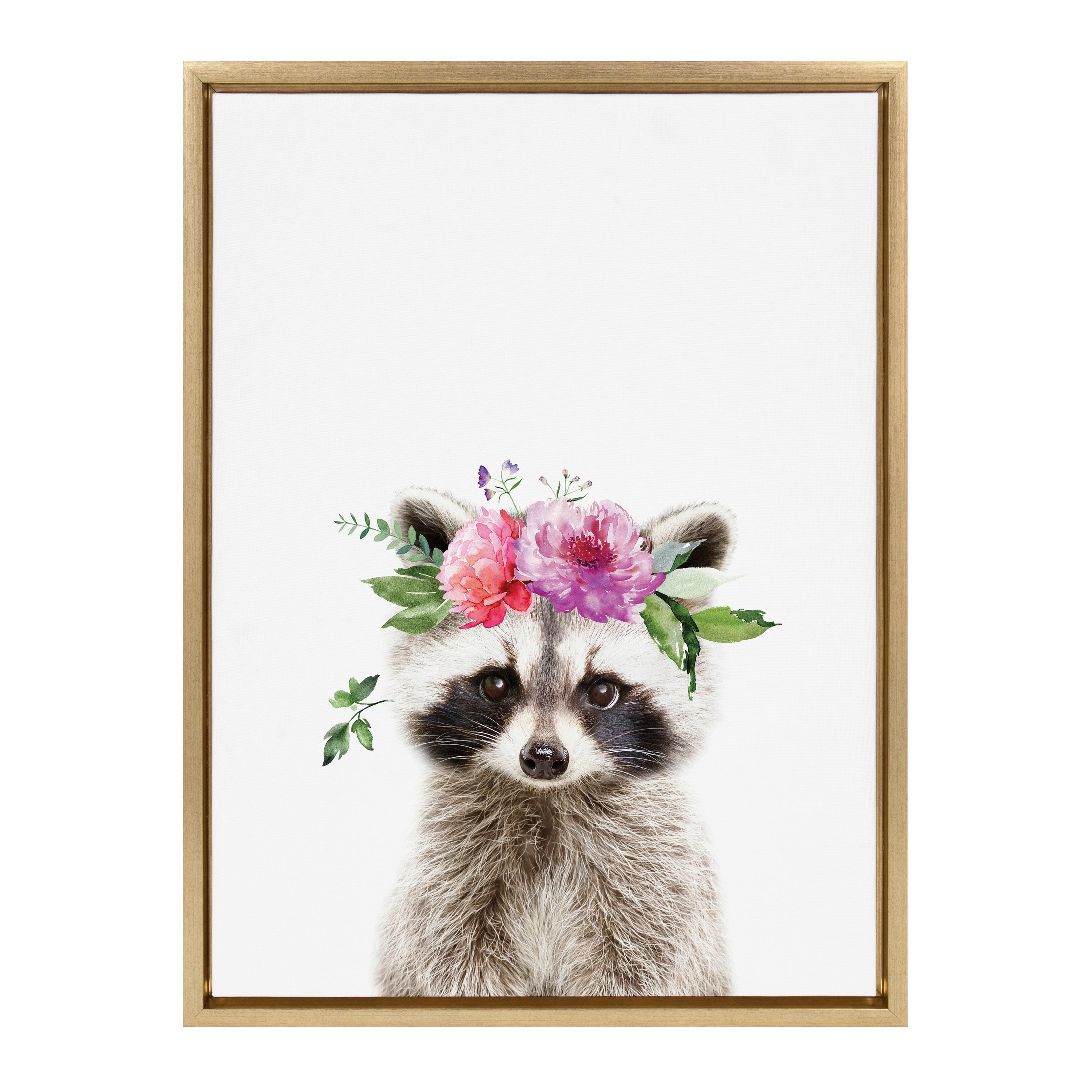 Sylvie Flower Crown Raccoon Framed Canvas by Amy Peterson Art Studio