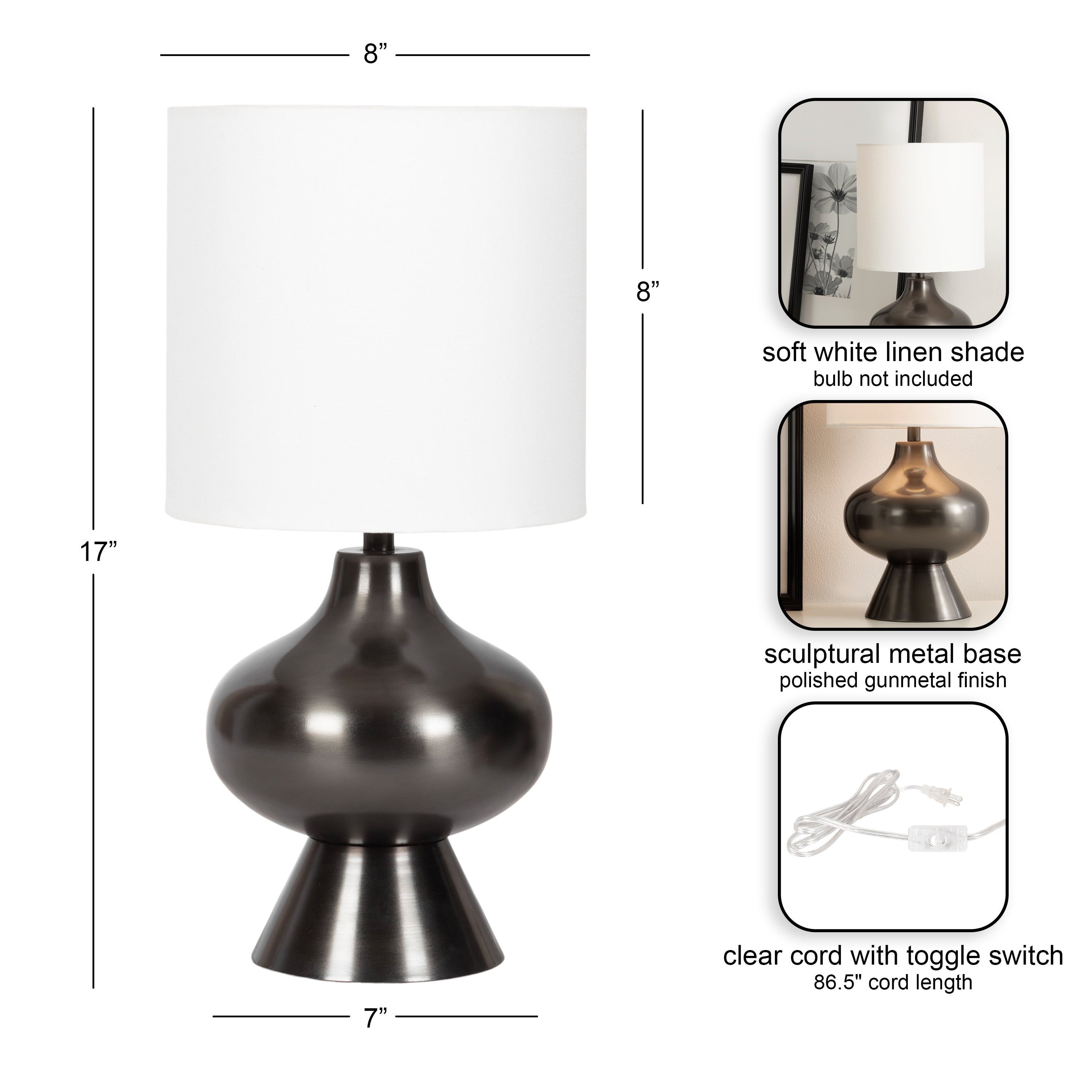 Tabletop Lamp Pewter 8x8x17 2