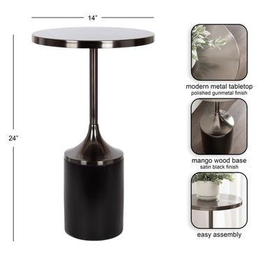 Side Table Pewter Black 14x14x24 2