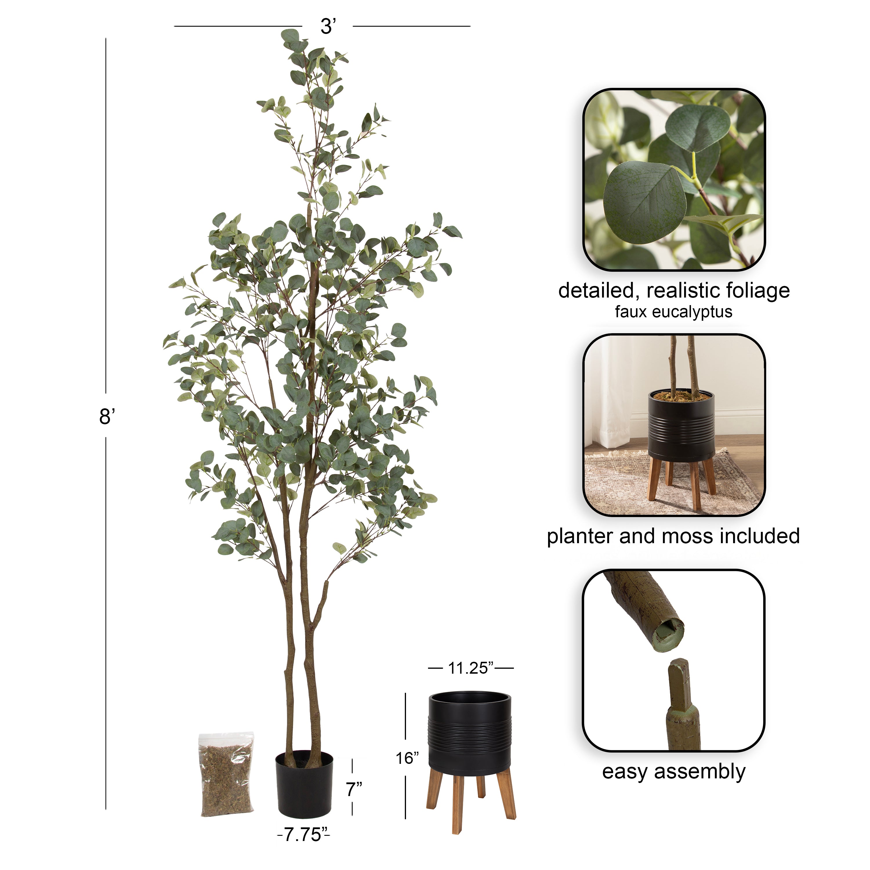 Faux Tree Black Rustic Brown 8.5' 2