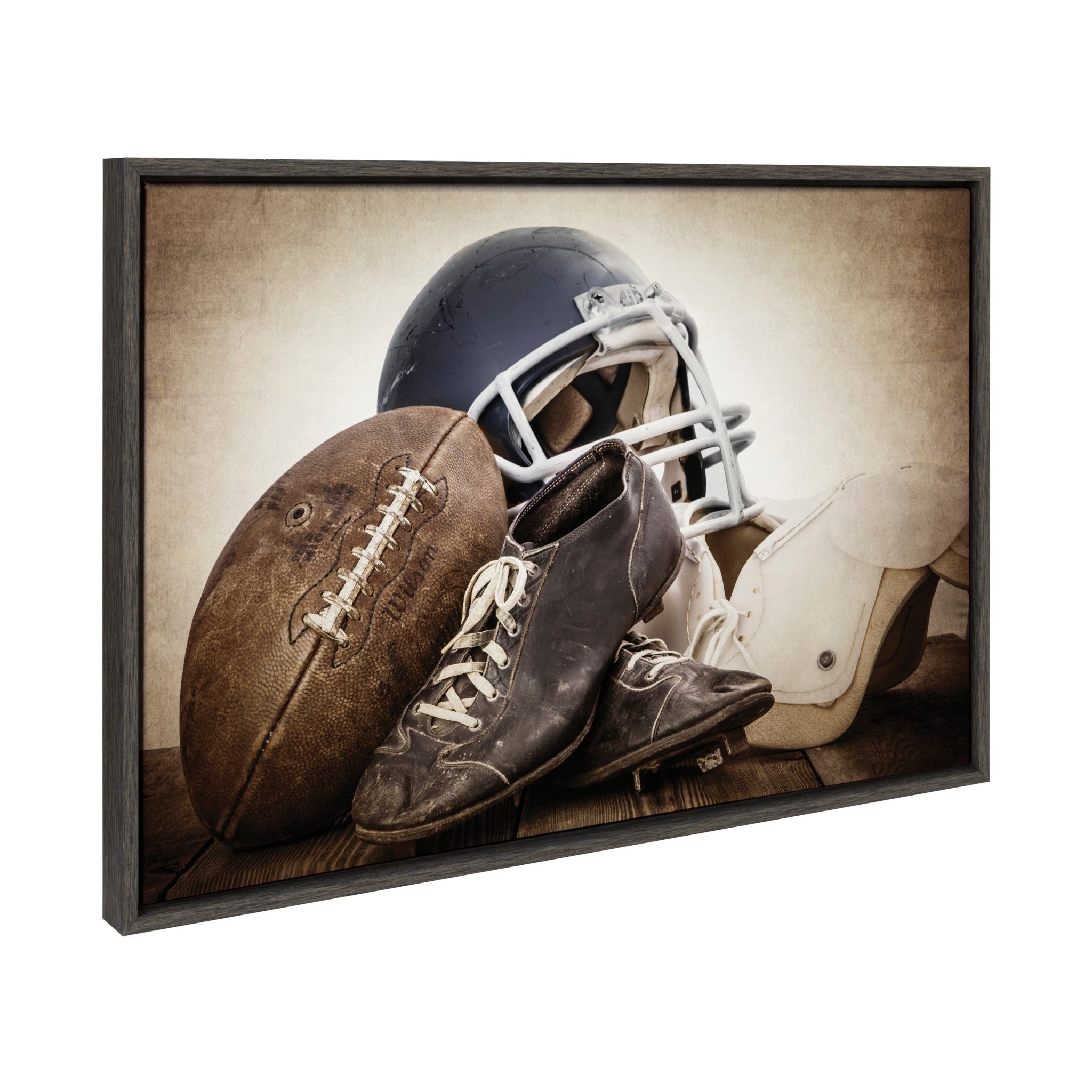 Sylvie Vintage Football, Vintage Football Gear and Vintage Football Helmet Framed Canvas Art Set by Saint and Sailor Studios