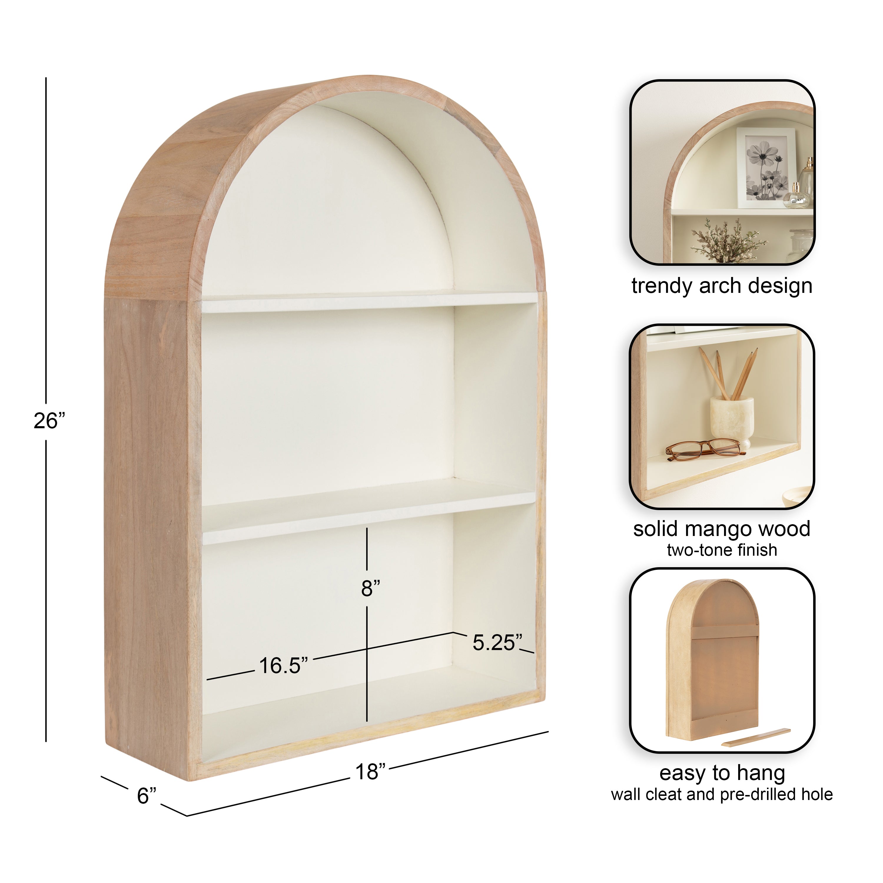 Accent Shelf White Natural 18x6x26 2