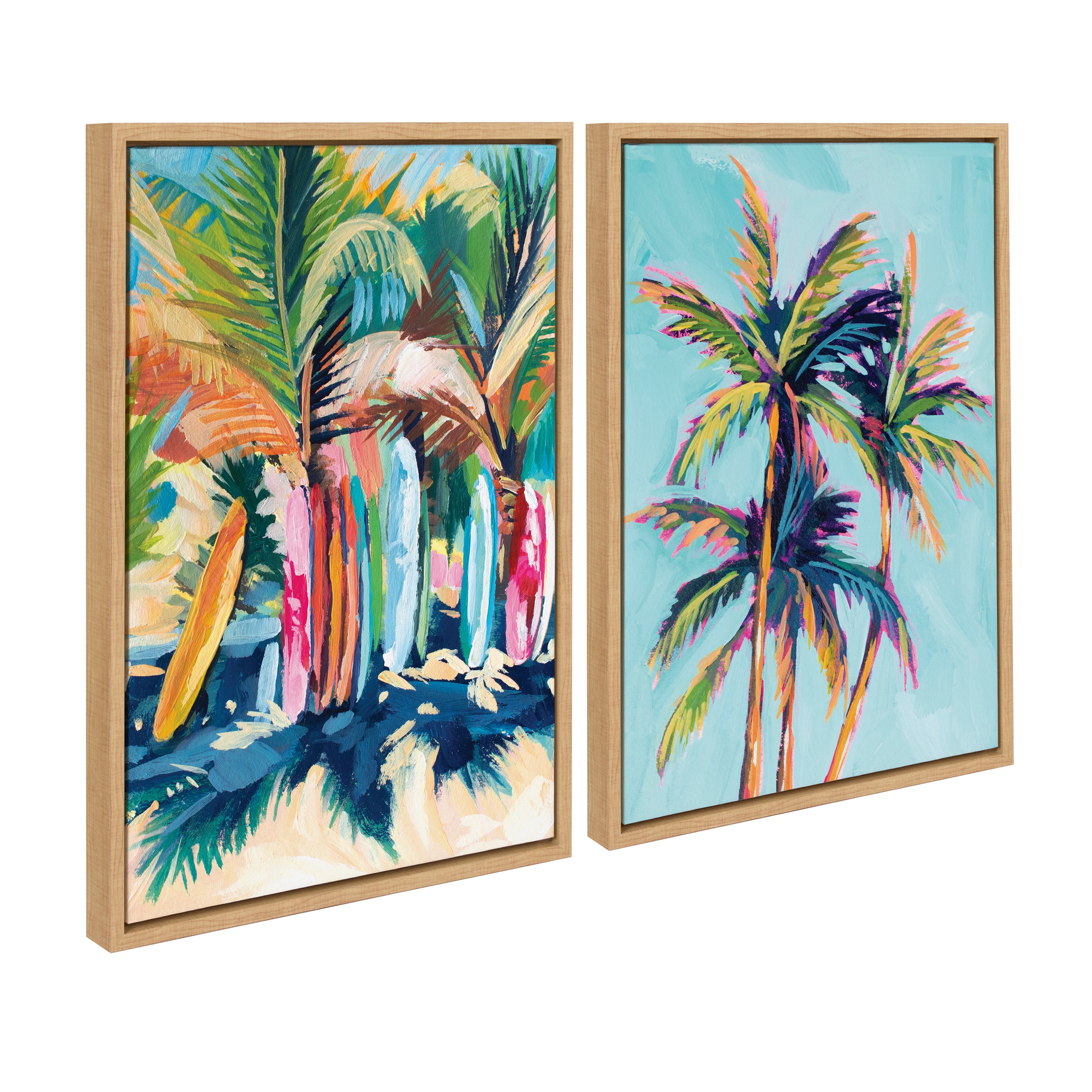 Sylvie Surf and Sand and Tropical Palms Study Framed Canvas Art Set by Rachel Christopoulos