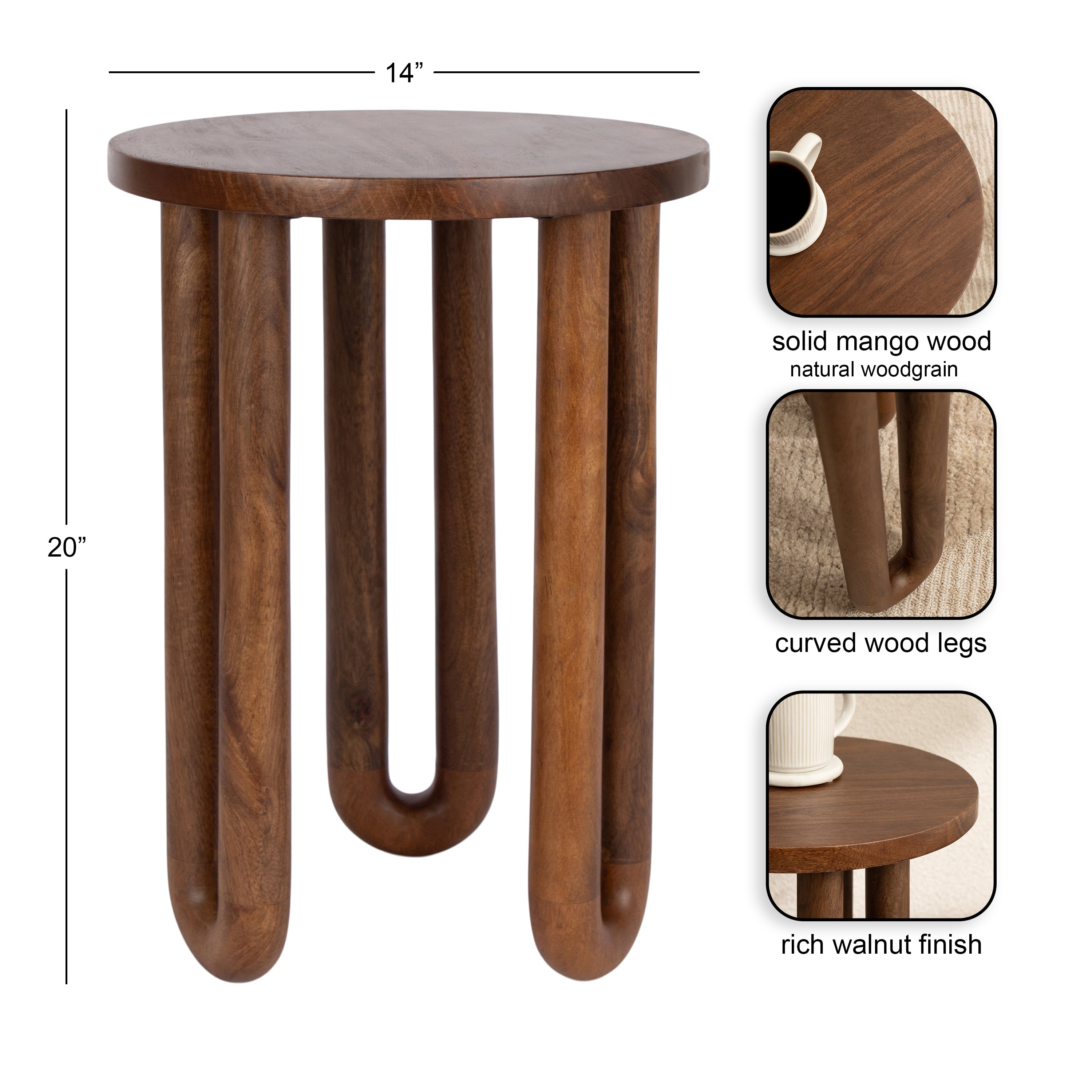 Side Table 14x14x20 Walnut Brown 2