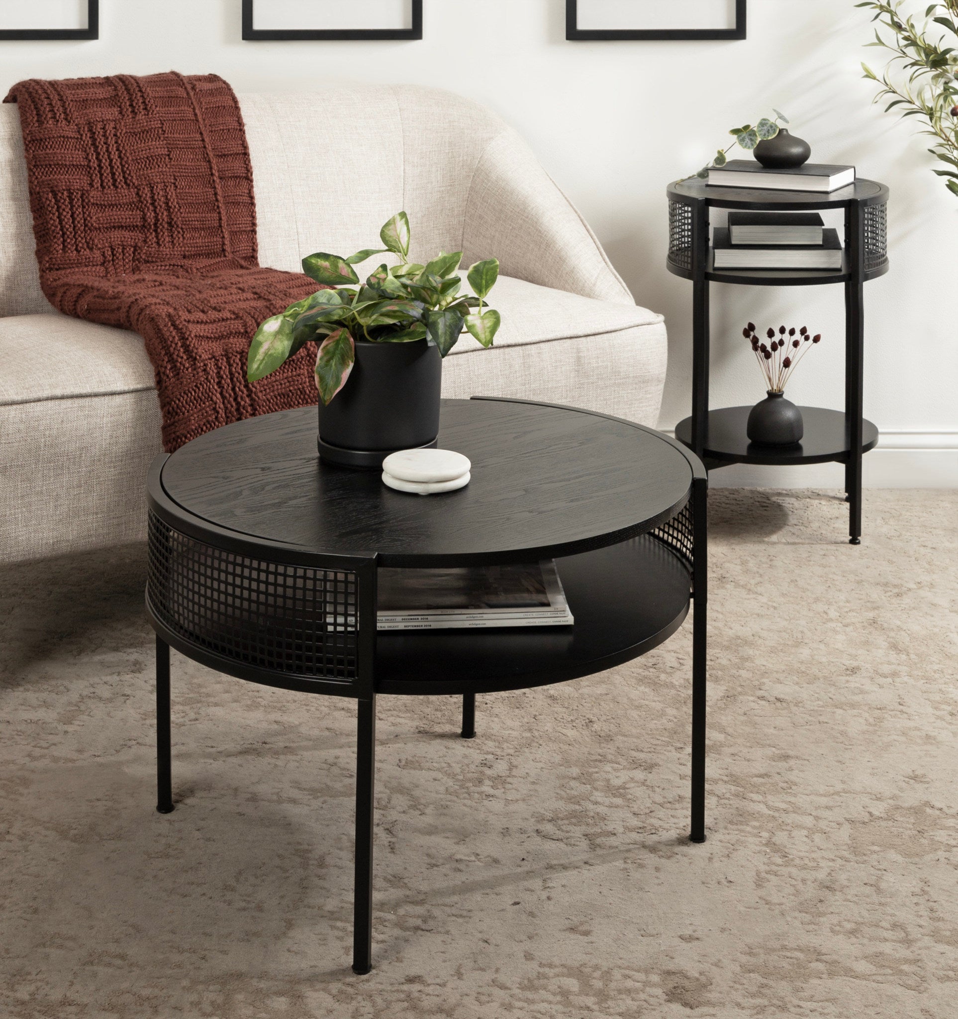 Urso Round Side Table Wood and Metal
