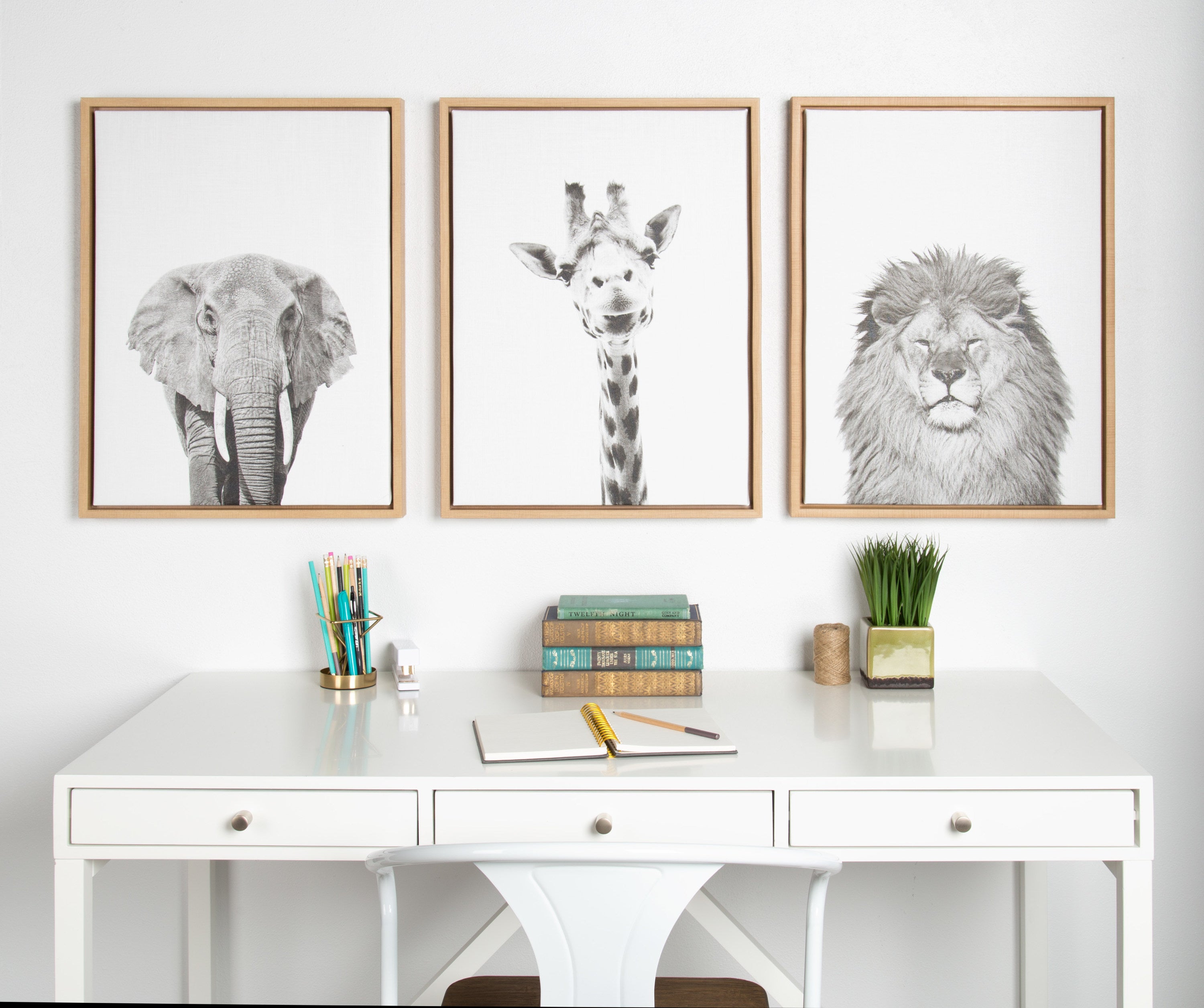 Sylvie Lion Framed Canvas by Simon Te Tai