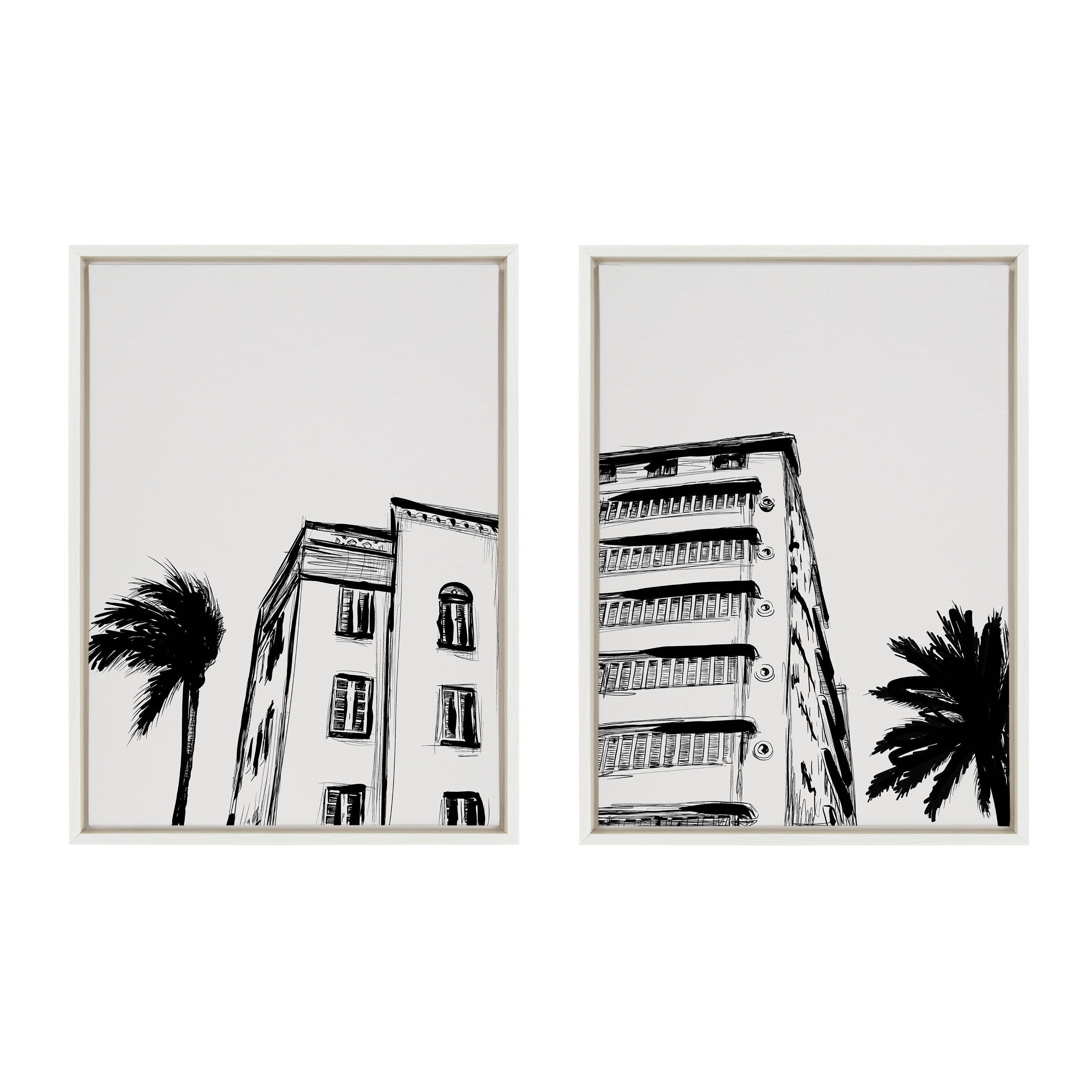 Sylvie Miami Beach Architecture Retro Art Deco Framed Canvas Art Set by The Creative Bunch Studio