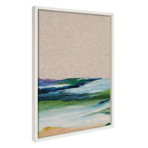 Sylvie Lake Huron l Neutral Linen Framed Canvas by Nikita Jariwala