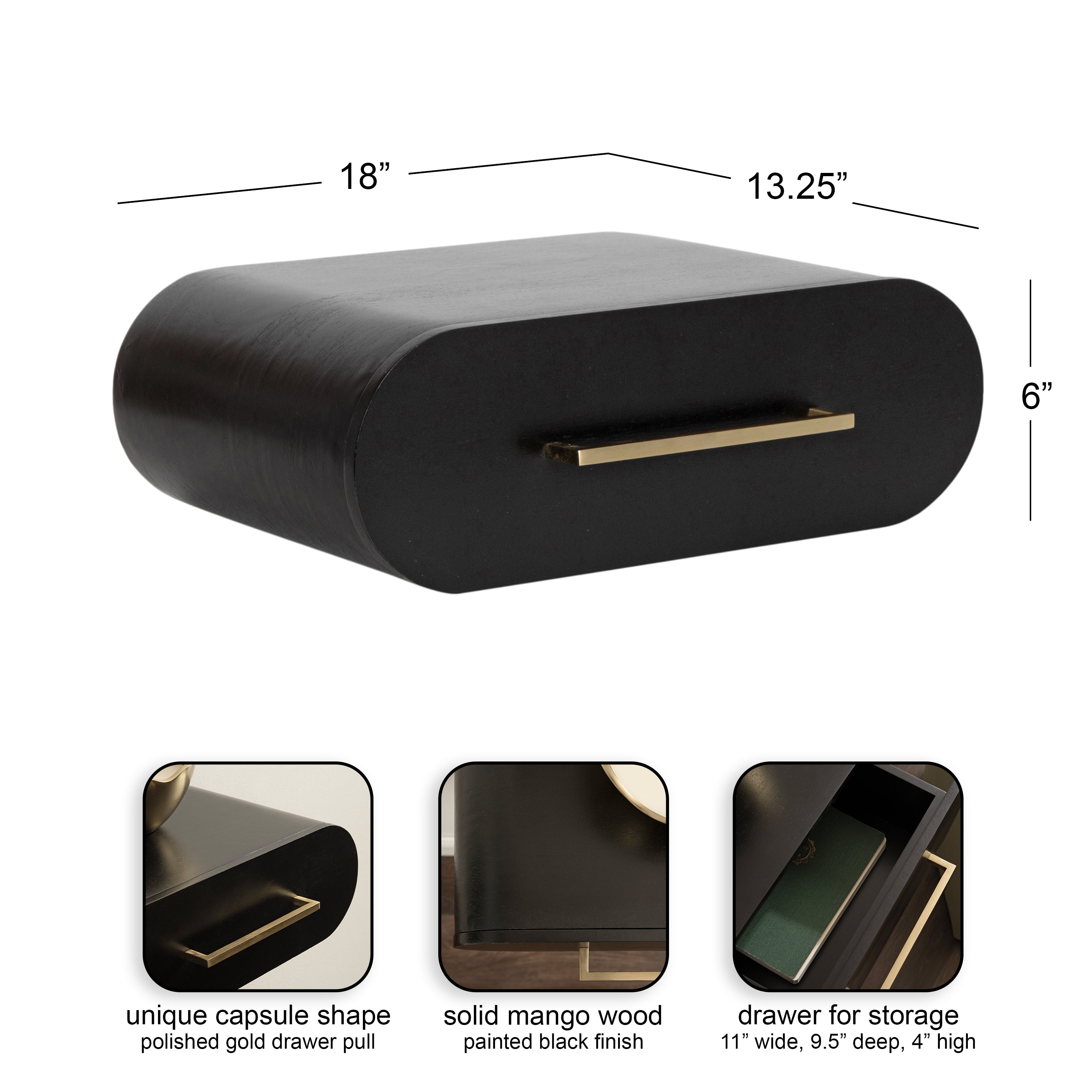 Floating Side Table Black Gold 18x14x6 2