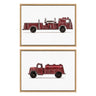 Sylvie Red Vintage Toy Fire Engine and Red Vintage Toy Water Truck Framed Canvas Art Set by Saint and Sailor Studios
