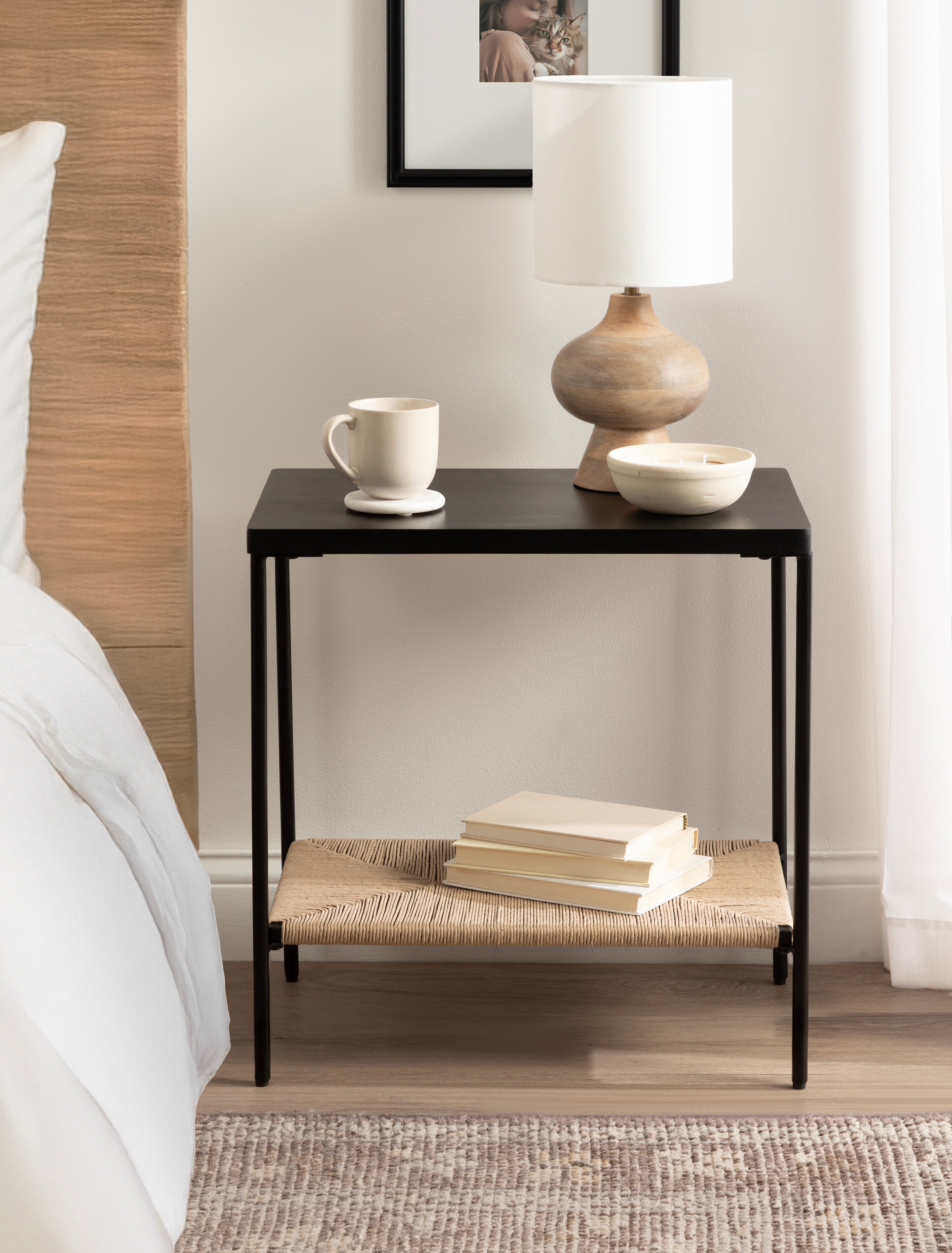 Mandell Wood and Natural Woven Side Table