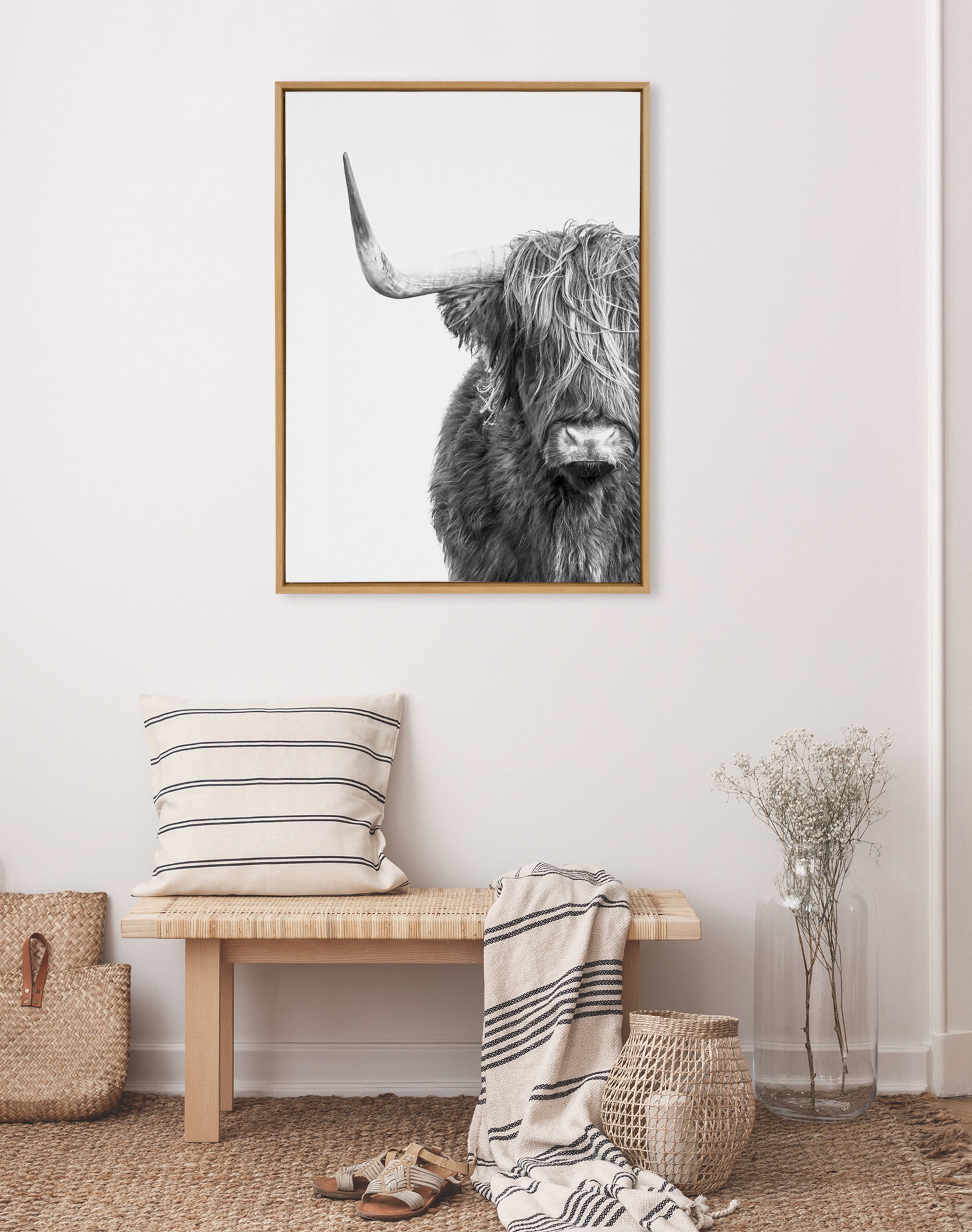 Sylvie B&W Highland Cow No. 1 Framed Canvas by Amy Peterson Art Studio