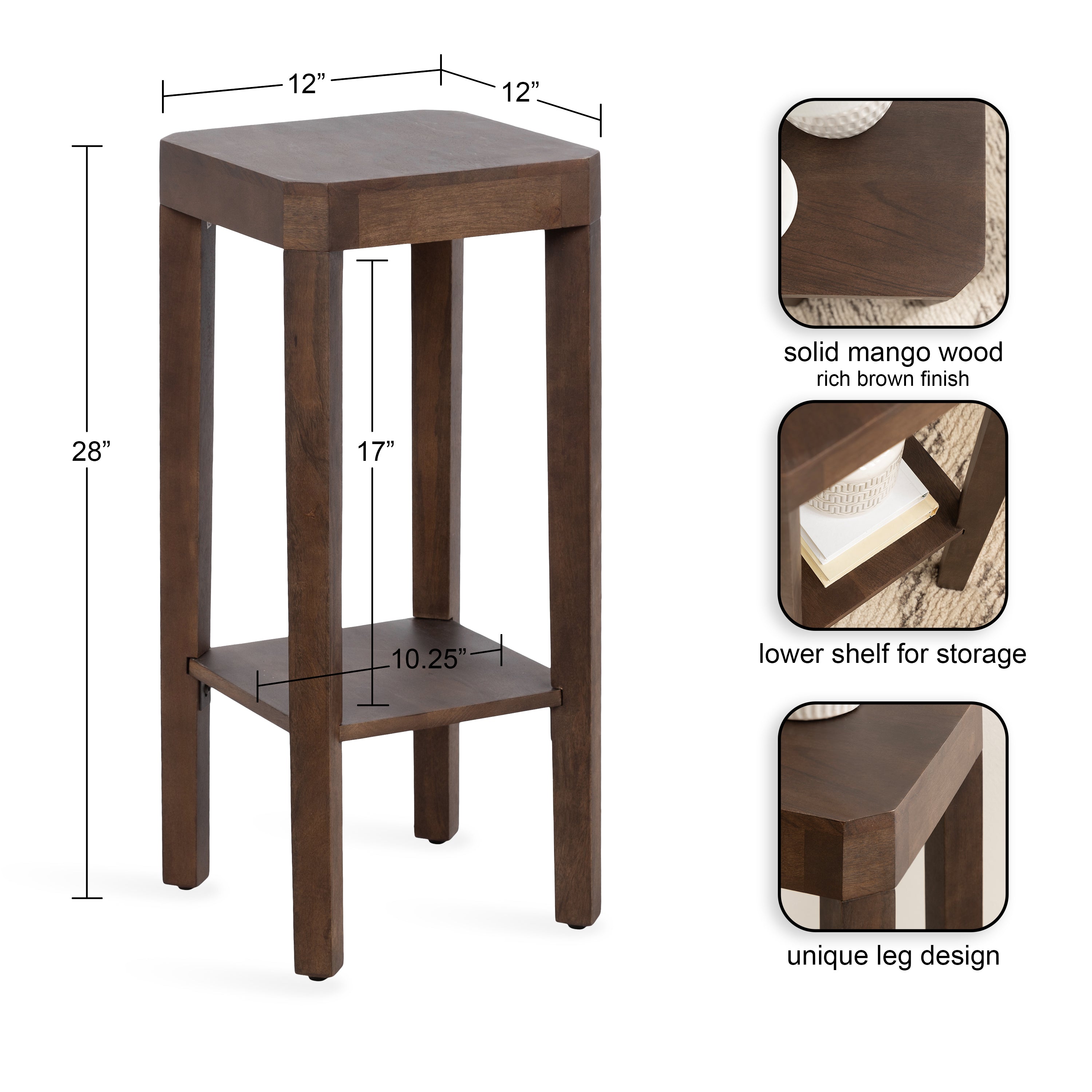 Side Table Dark Brown 12x12x28 2