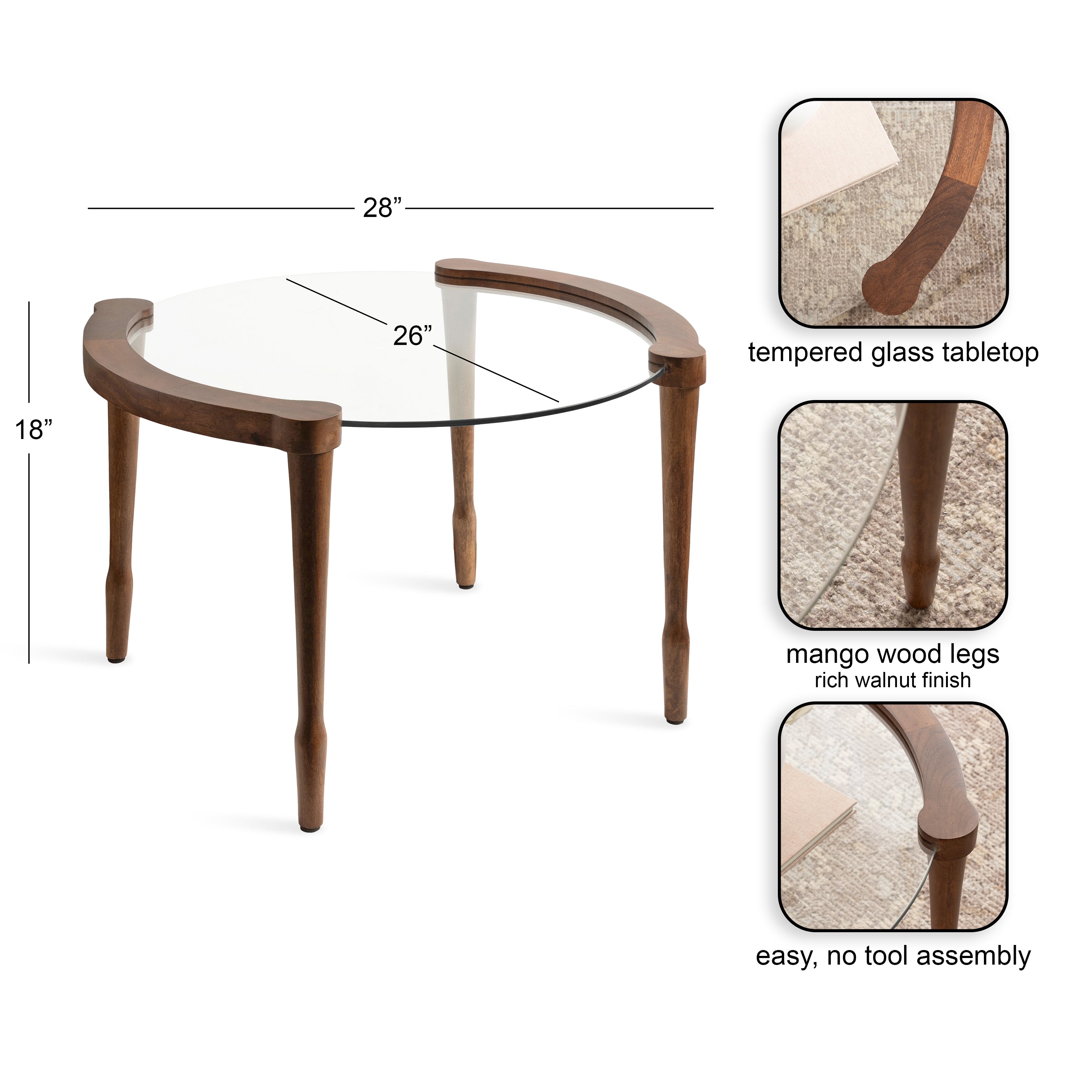 Coffee Table Walnut Brown 28x26x18 2