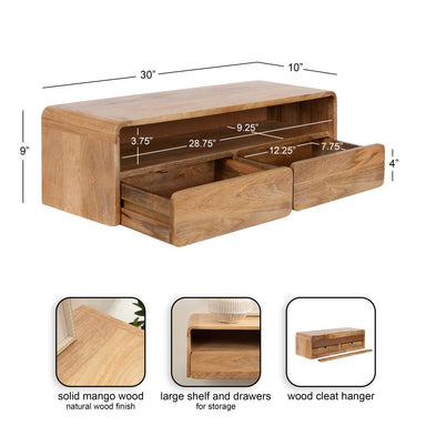 Floating Console Table Natural 30x10x9 2