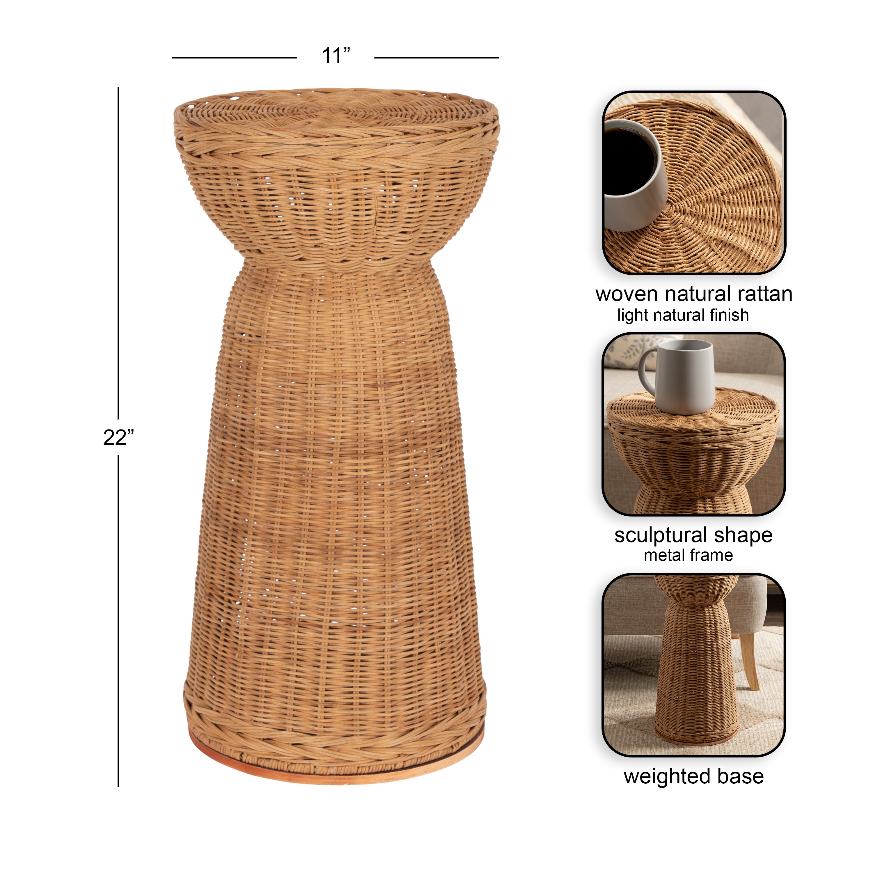Drink Table 11x11x22 Natural 2