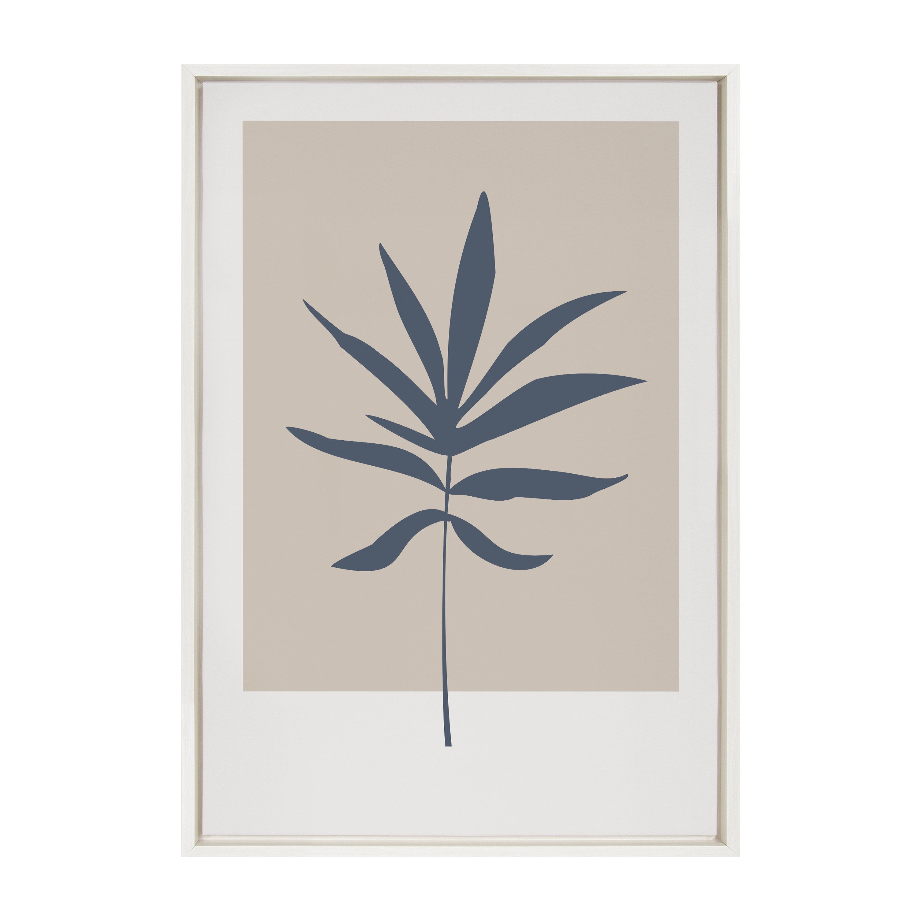 Sylvie Muted Tan and Blue Colorblock Botanical Leaf Framed Canvas by The Creative Bunch Studio