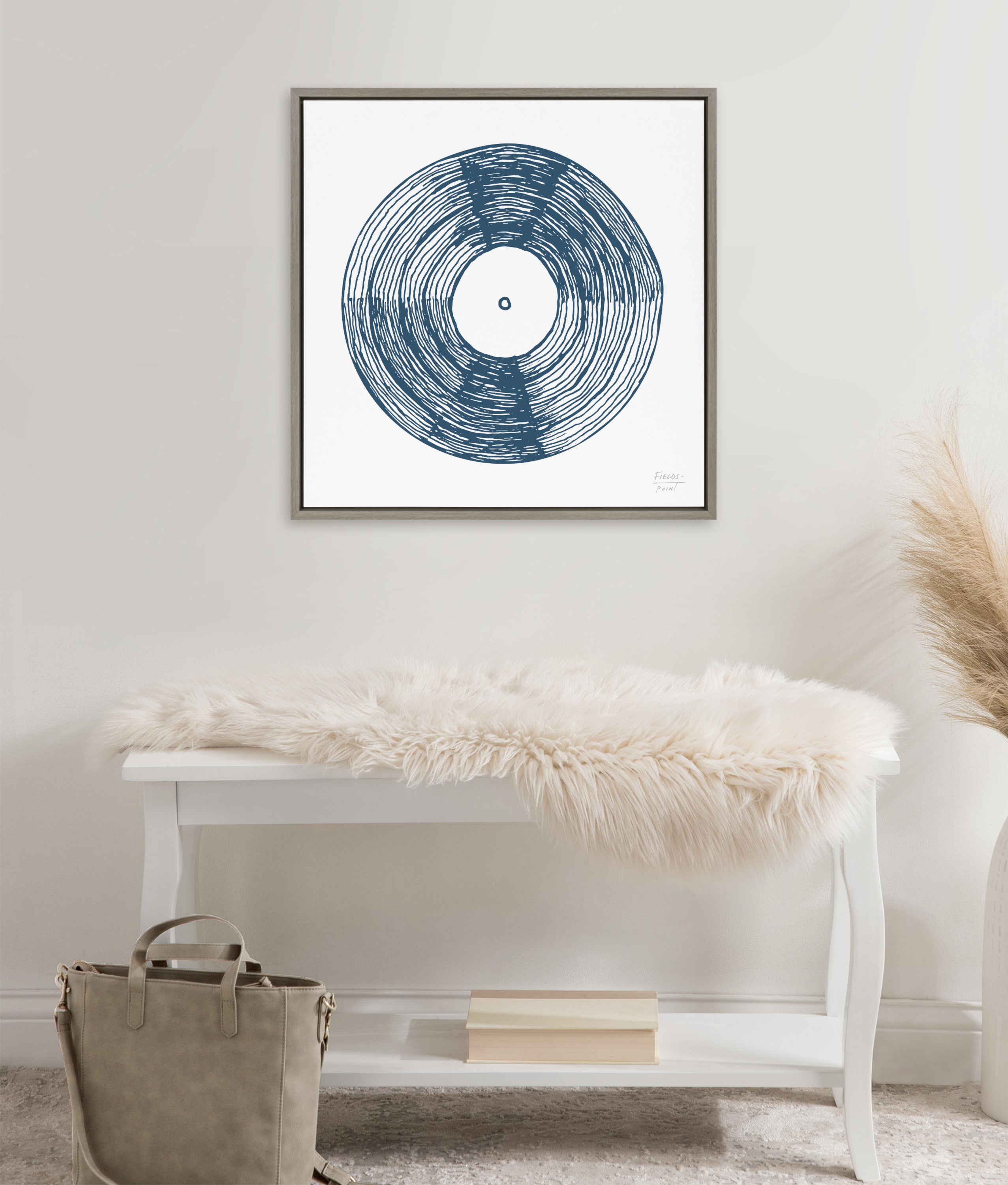 Sylvie Record Blue Framed Canvas by Statement Goods