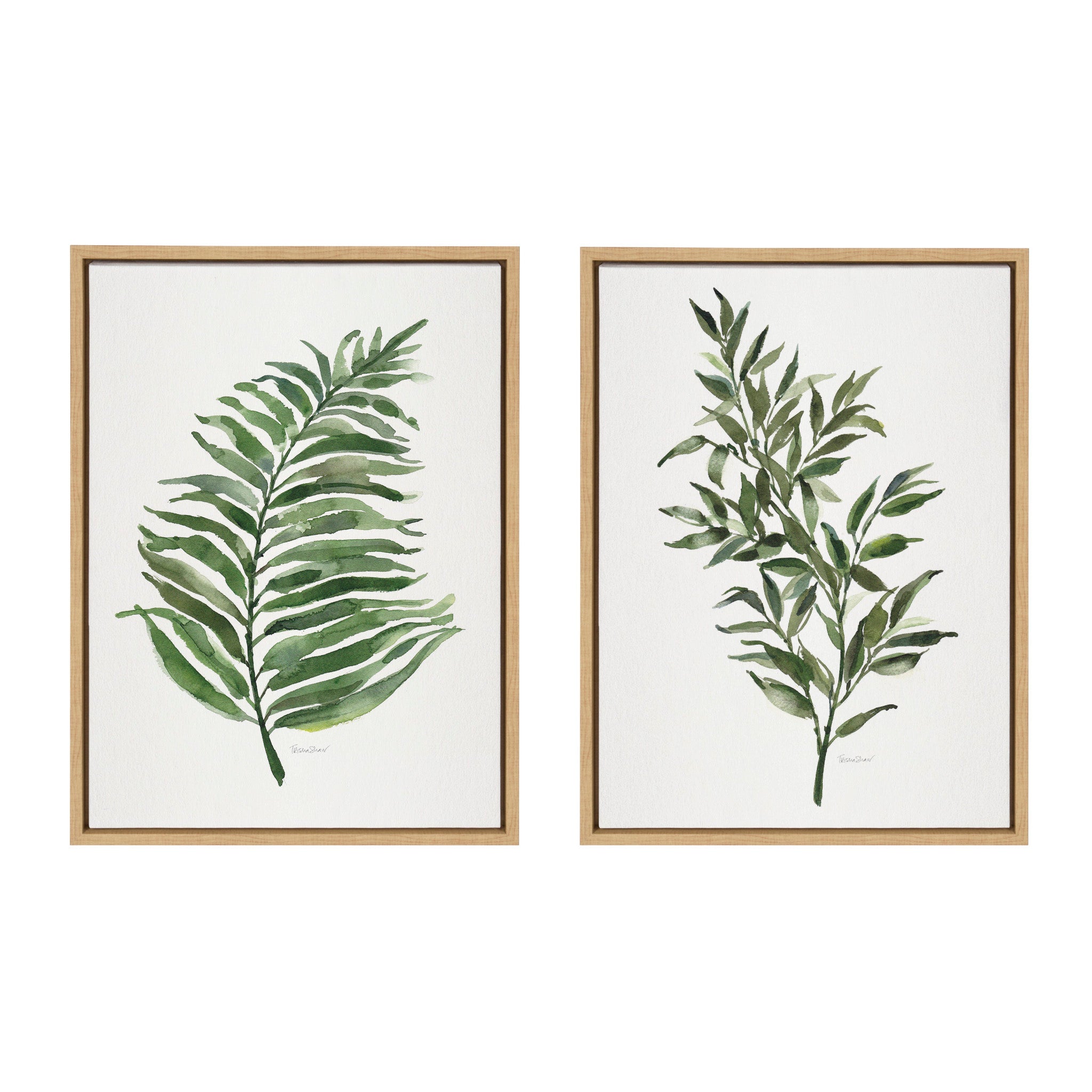 Sylvie Green Fern and Ruscus Framed Canvas Art Set by Patricia Shaw