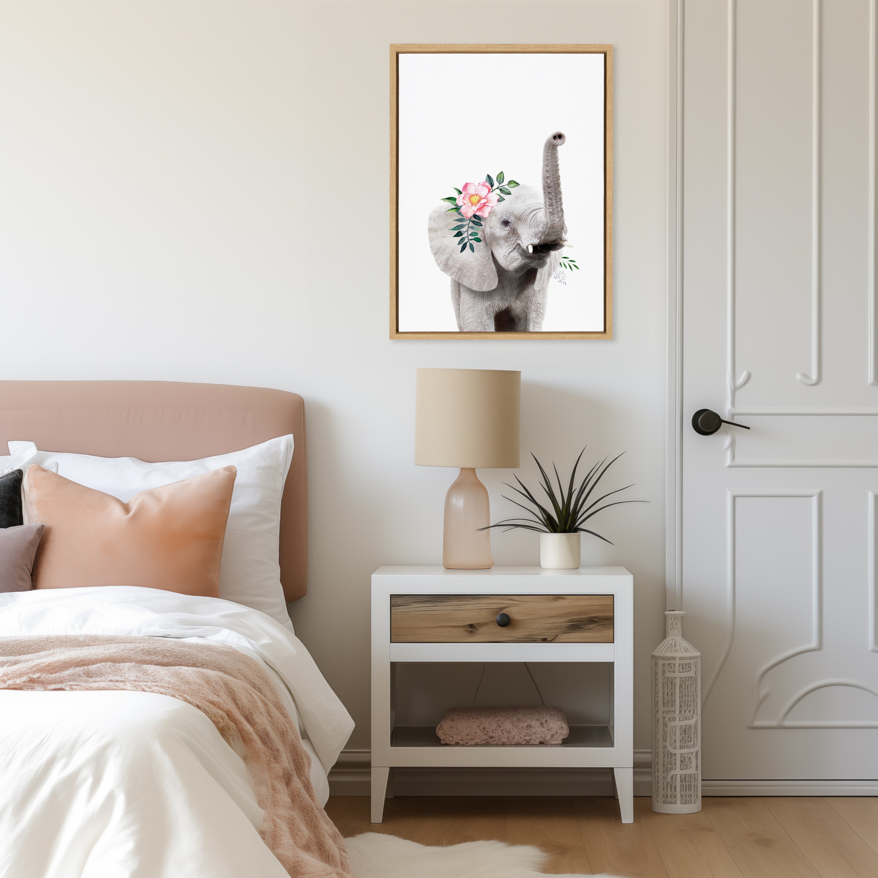 Sylvie Flower Crown Elephant Framed Canvas by Amy Peterson Art Studio