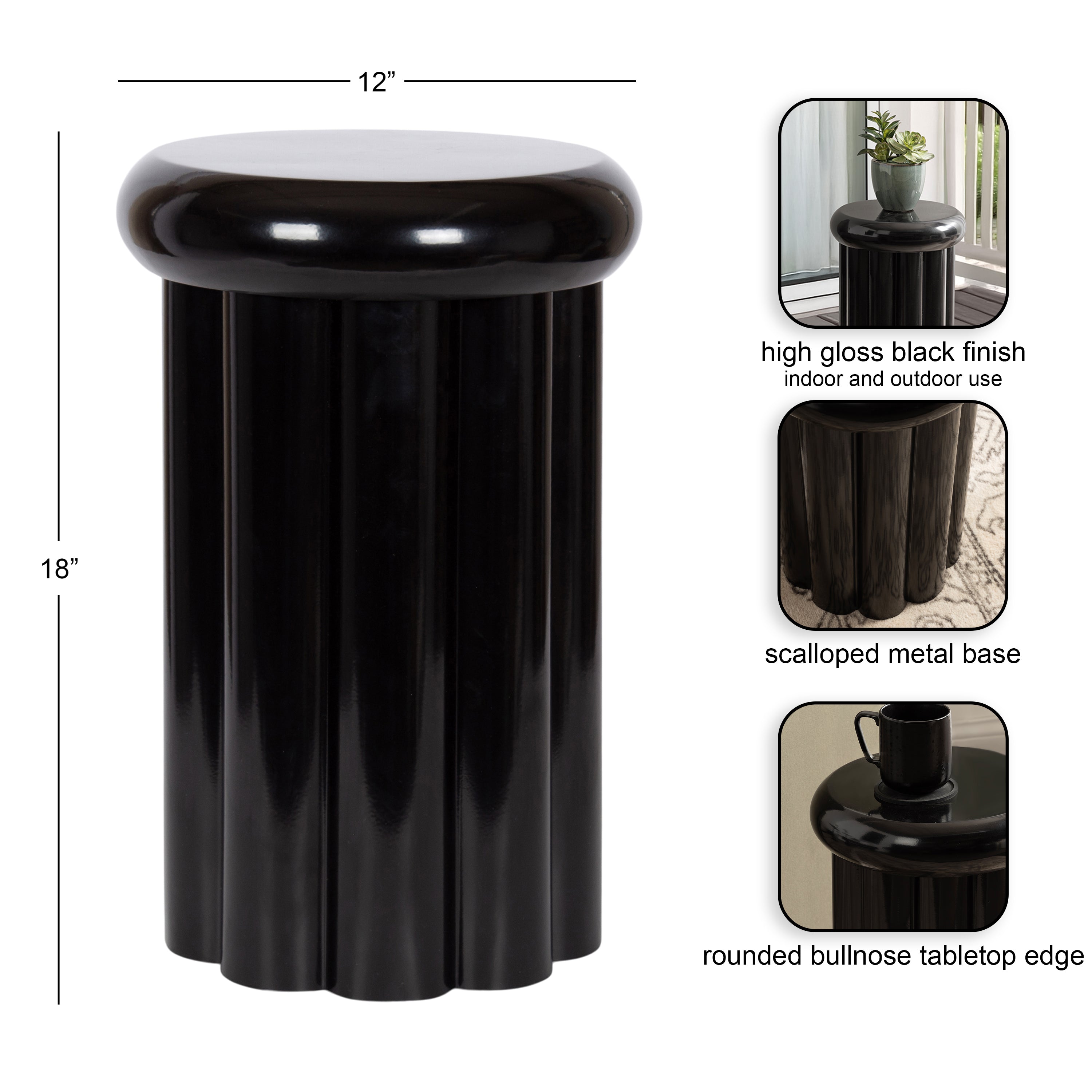 Side Table Black 12x12x18 2