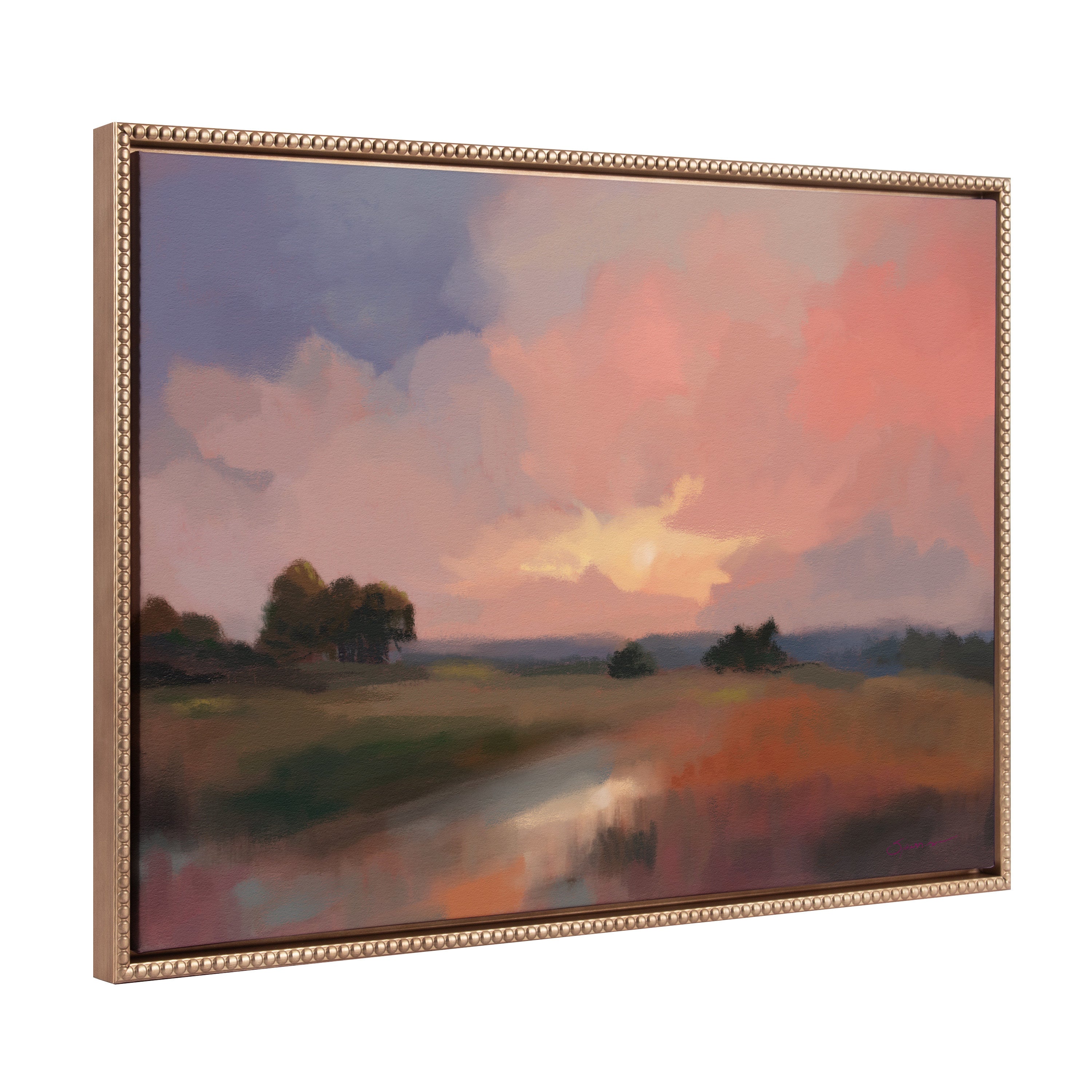 Sylvie Beaded Foothills in the Evening Framed Canvas by Mary Sparrow