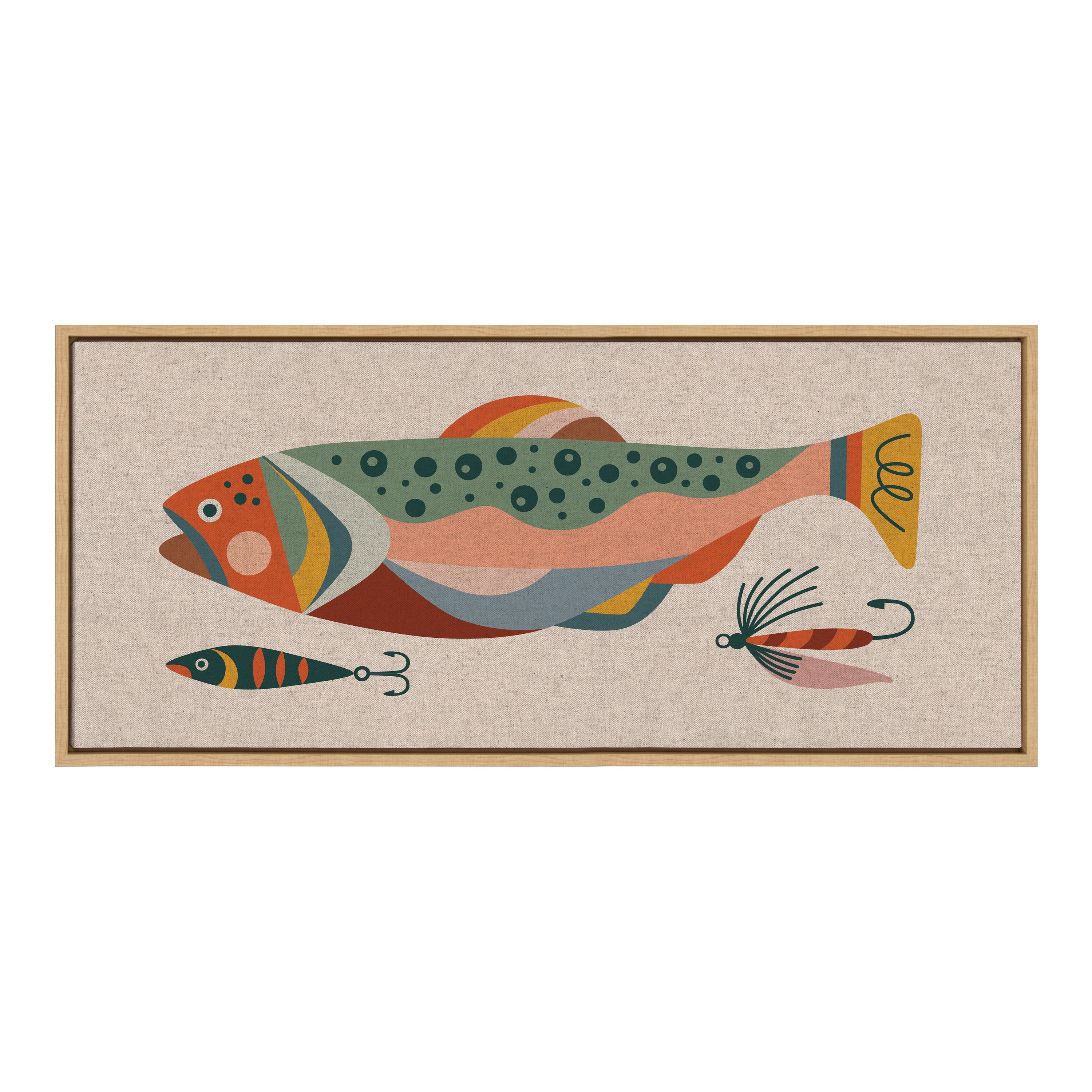 Sylvie Gone Fishing Neutral Linen Texture Framed Canvas by Rachel Lee of My Dream Wall