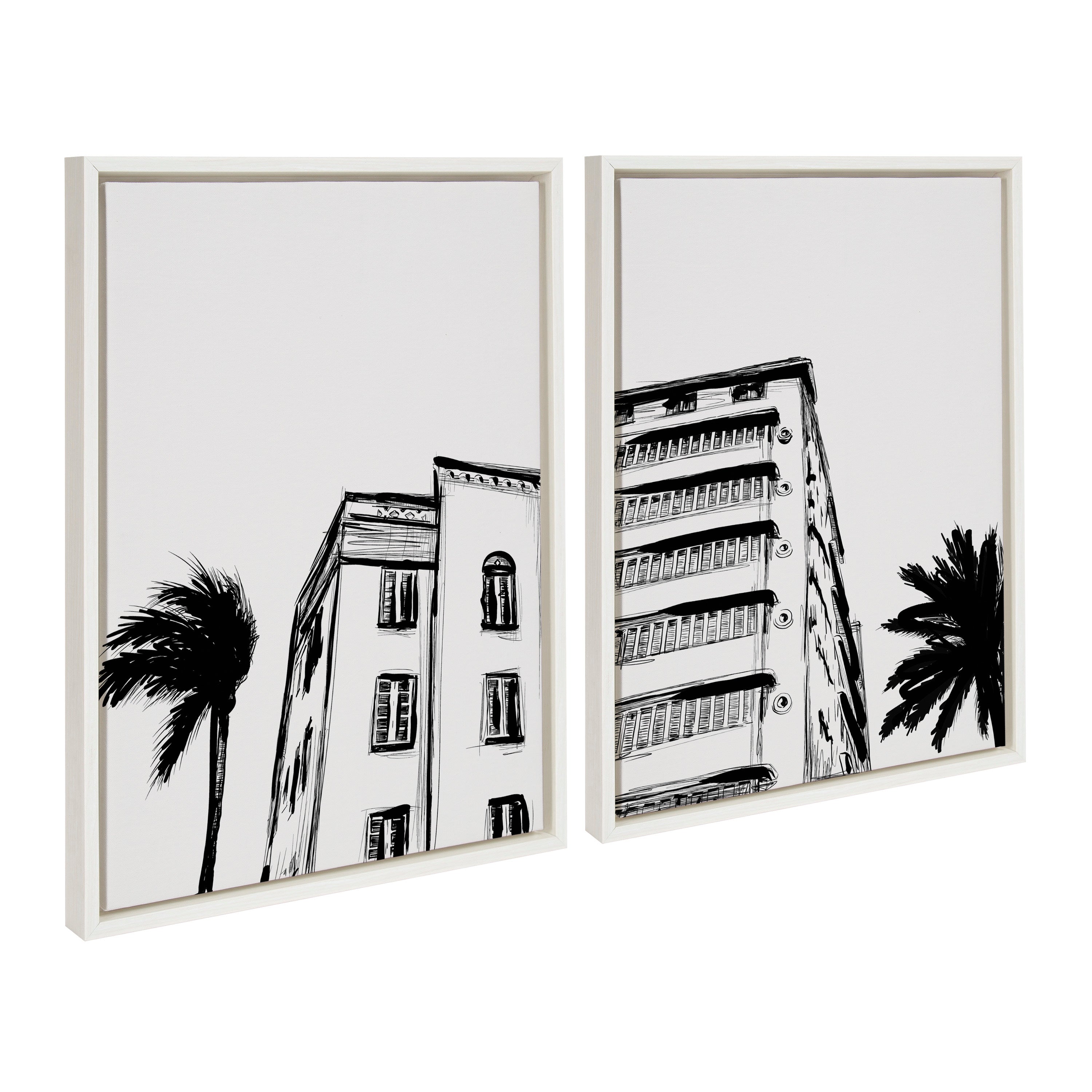 Sylvie Miami Beach Architecture Retro Art Deco Framed Canvas Art Set by The Creative Bunch Studio