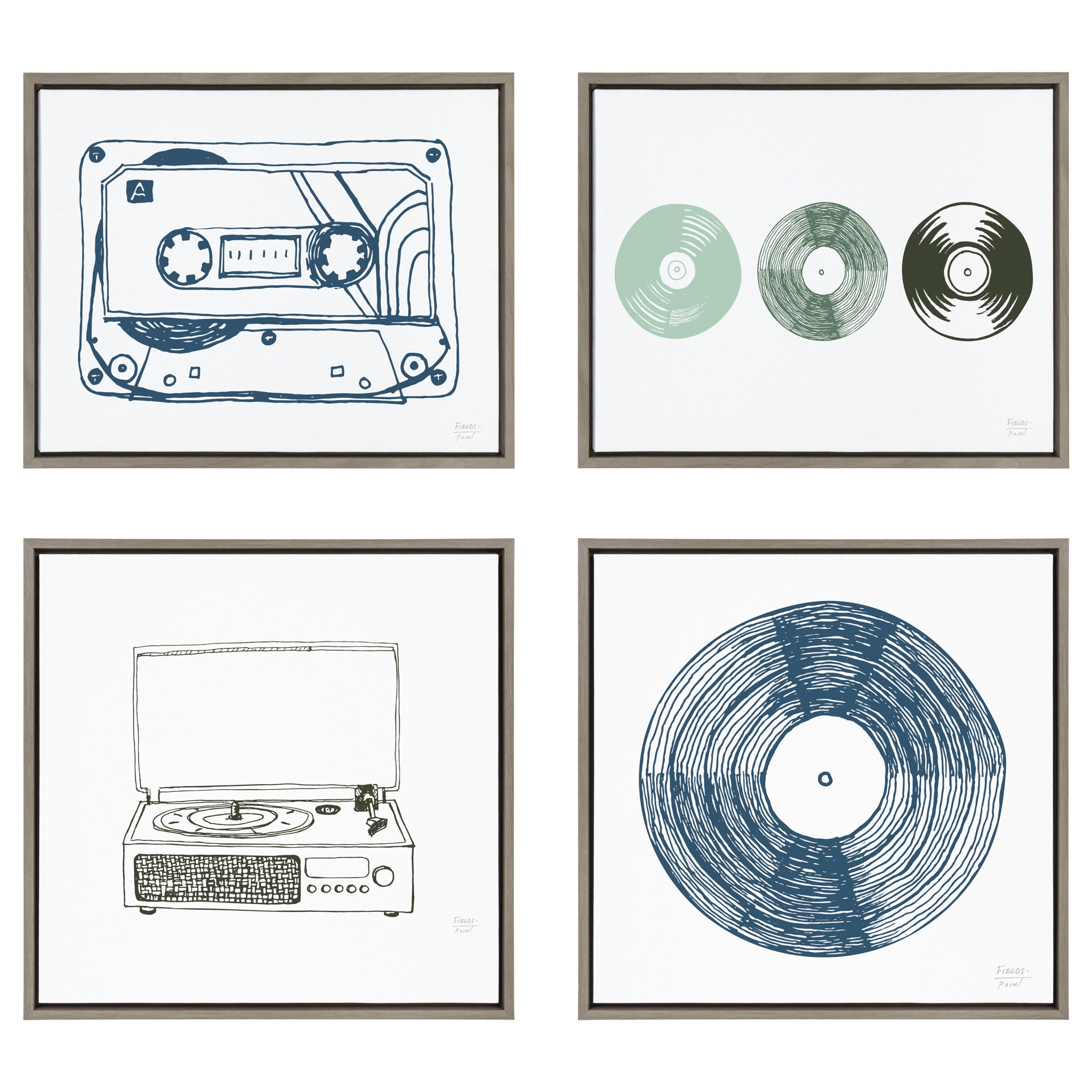 Sylvie Record Blue Framed Canvas by Statement Goods