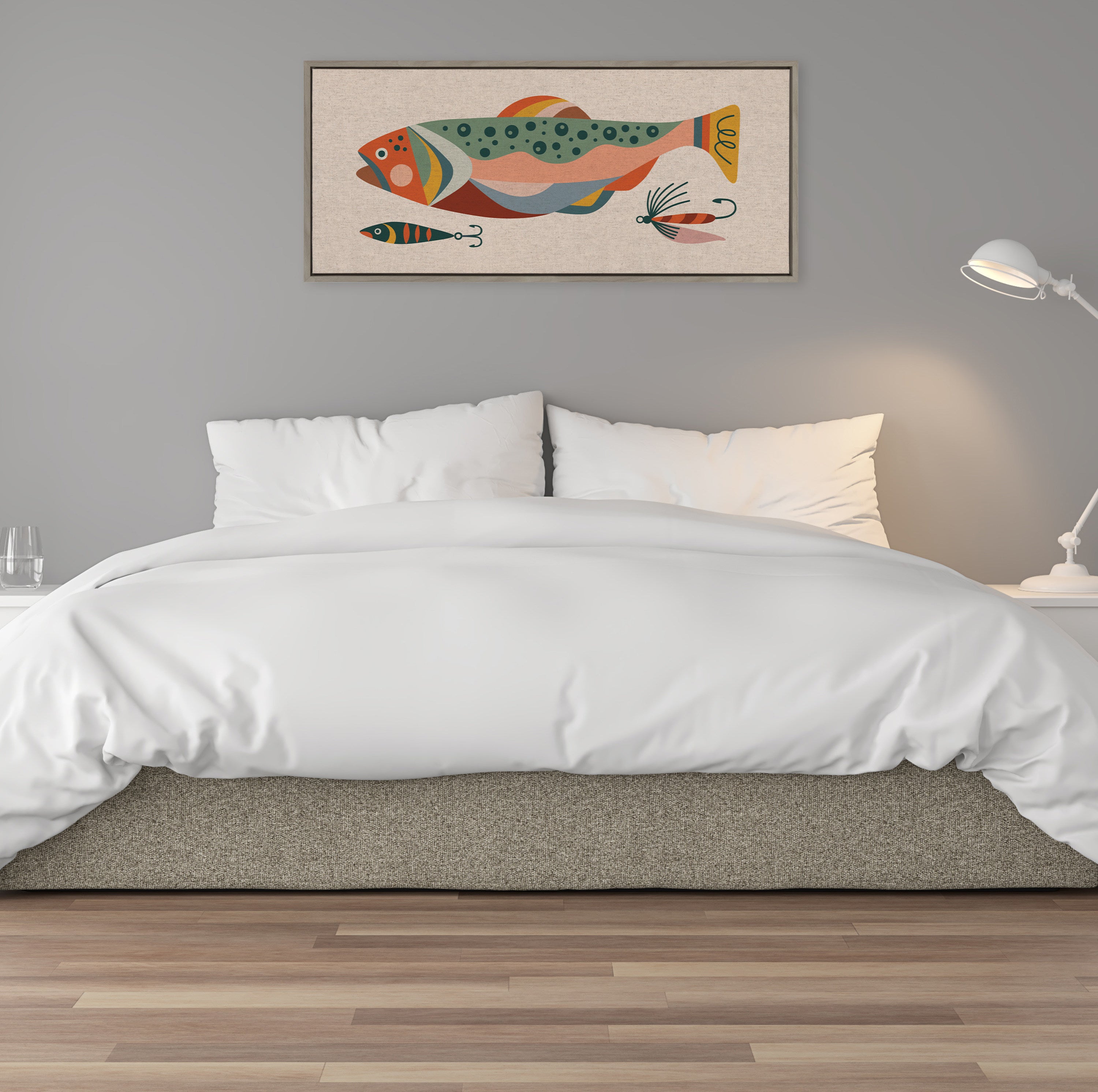 Sylvie Gone Fishing Neutral Linen Texture Framed Canvas by Rachel Lee of My Dream Wall