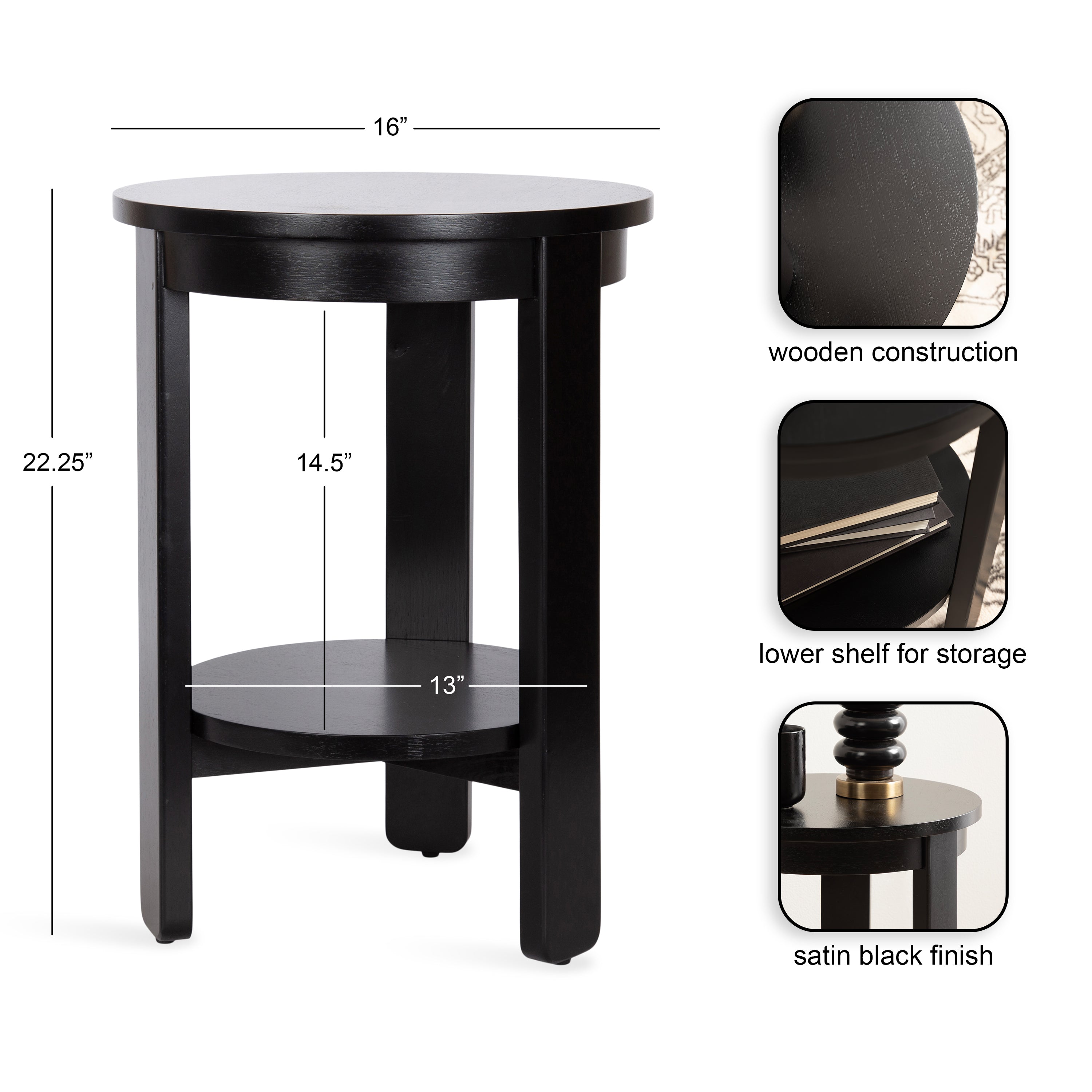Side Table Black 16x16x23 2