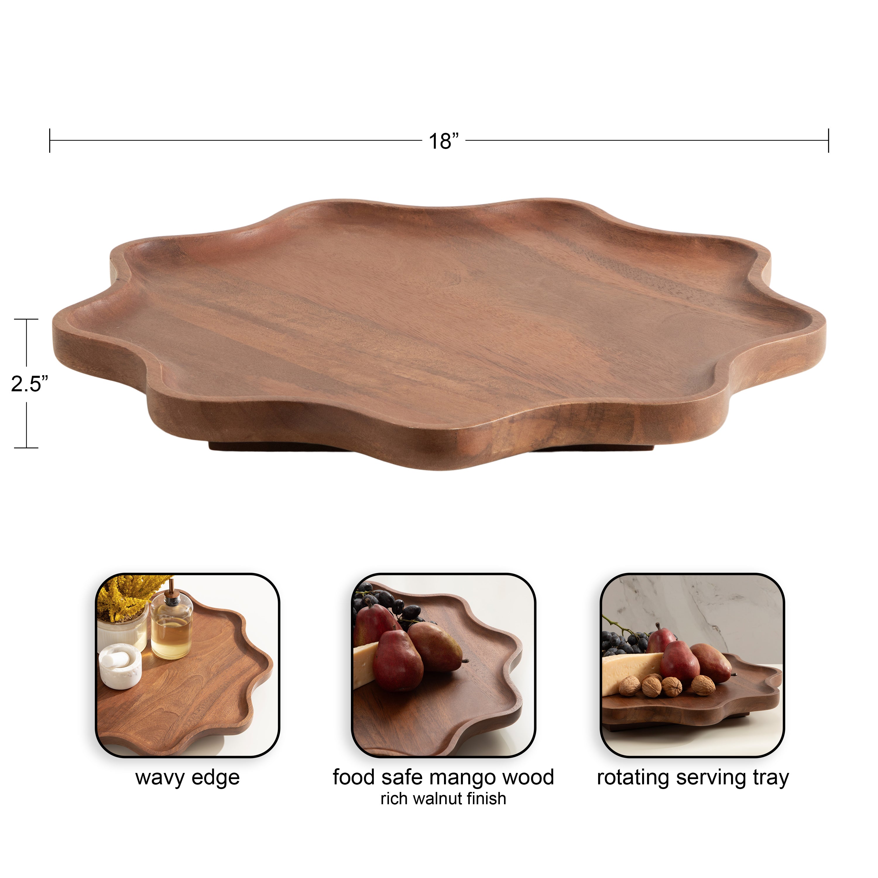 Lazy Susan Walnut Brown 18" Diameter 2