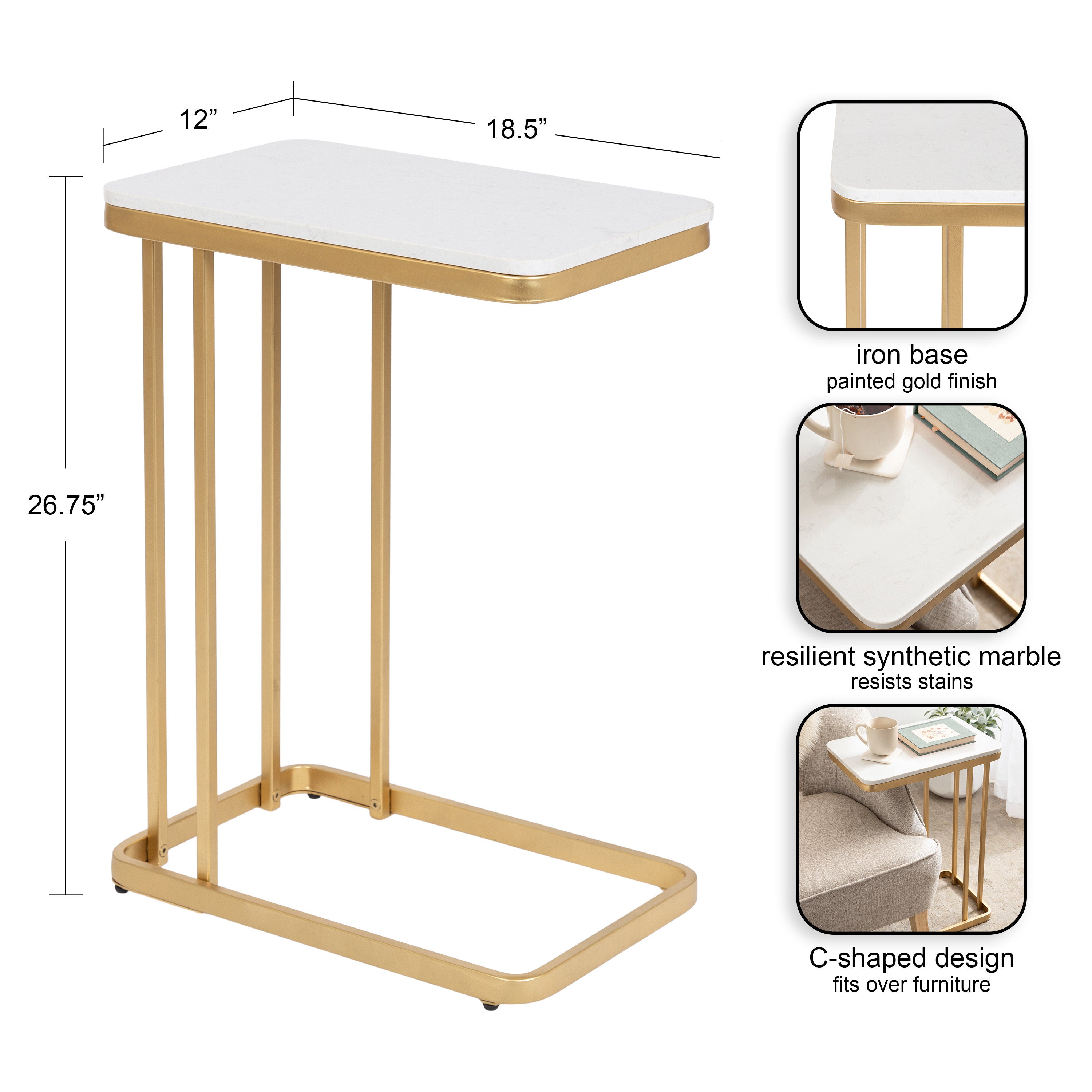 Credele Cultured Marble and Metal Accent C-Table