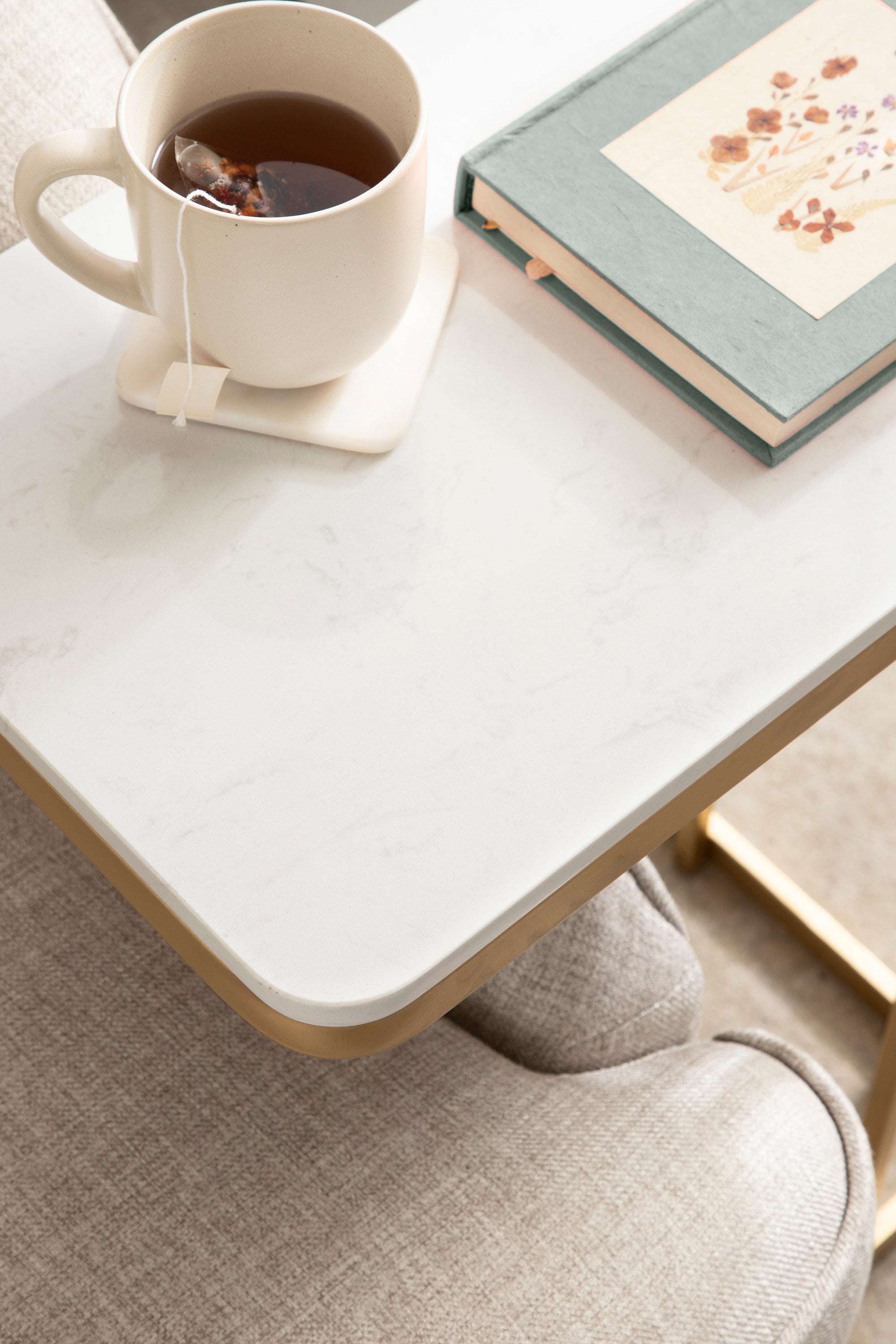 Credele Cultured Marble and Metal Accent C-Table