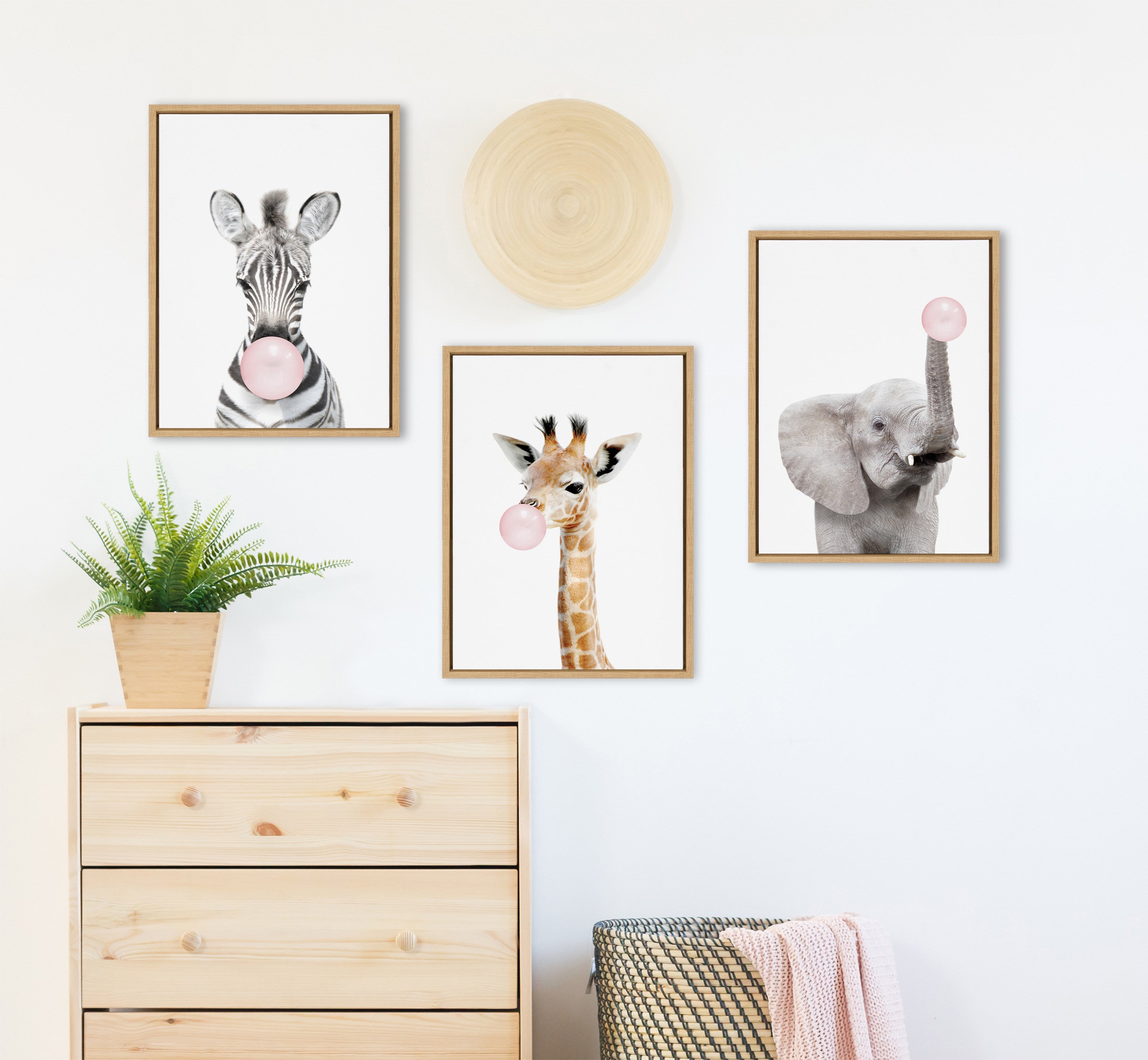 Sylvie Bubble Gum Giraffe Framed Canvas by Amy Peterson Art Studio