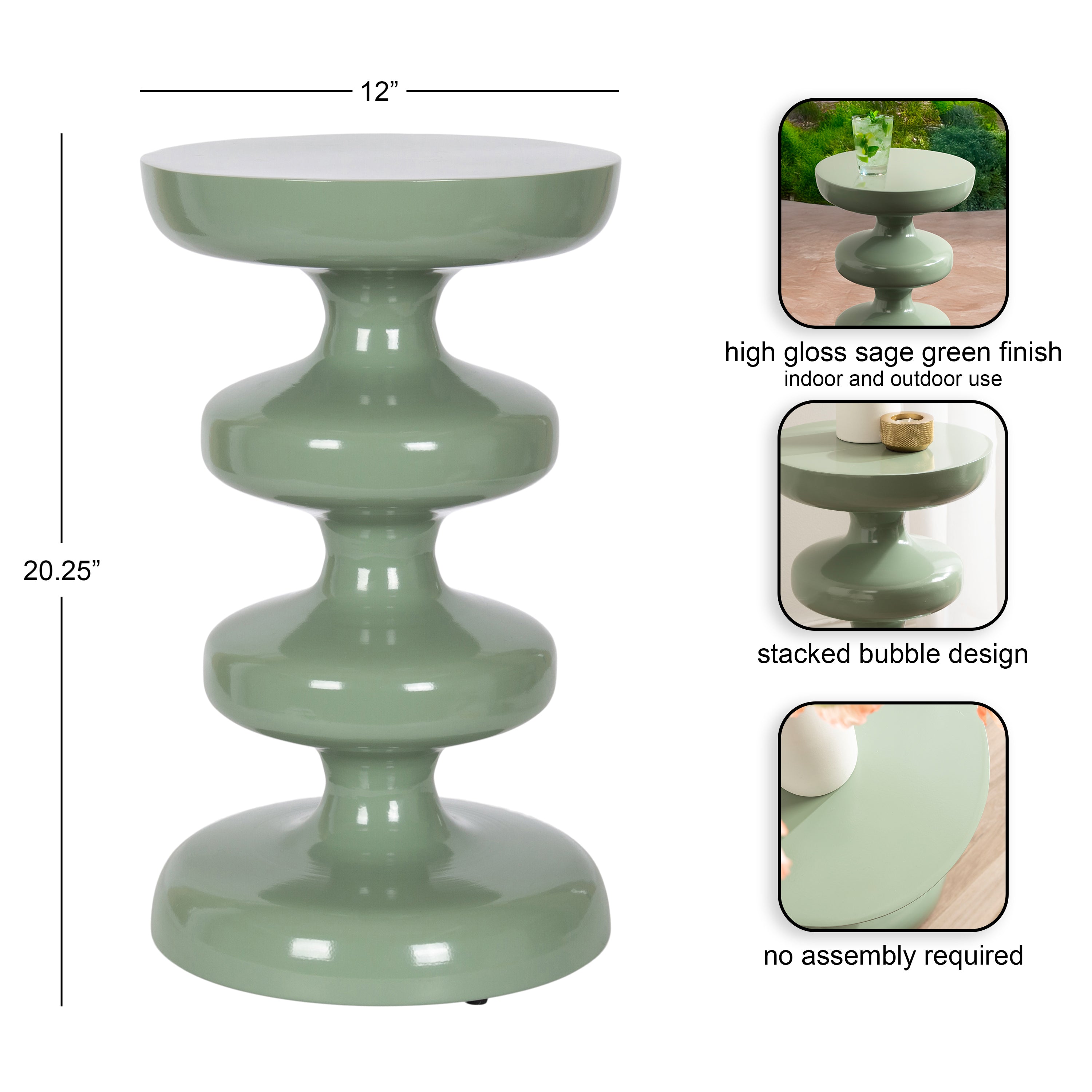 Side Table Green 12x12x21 2