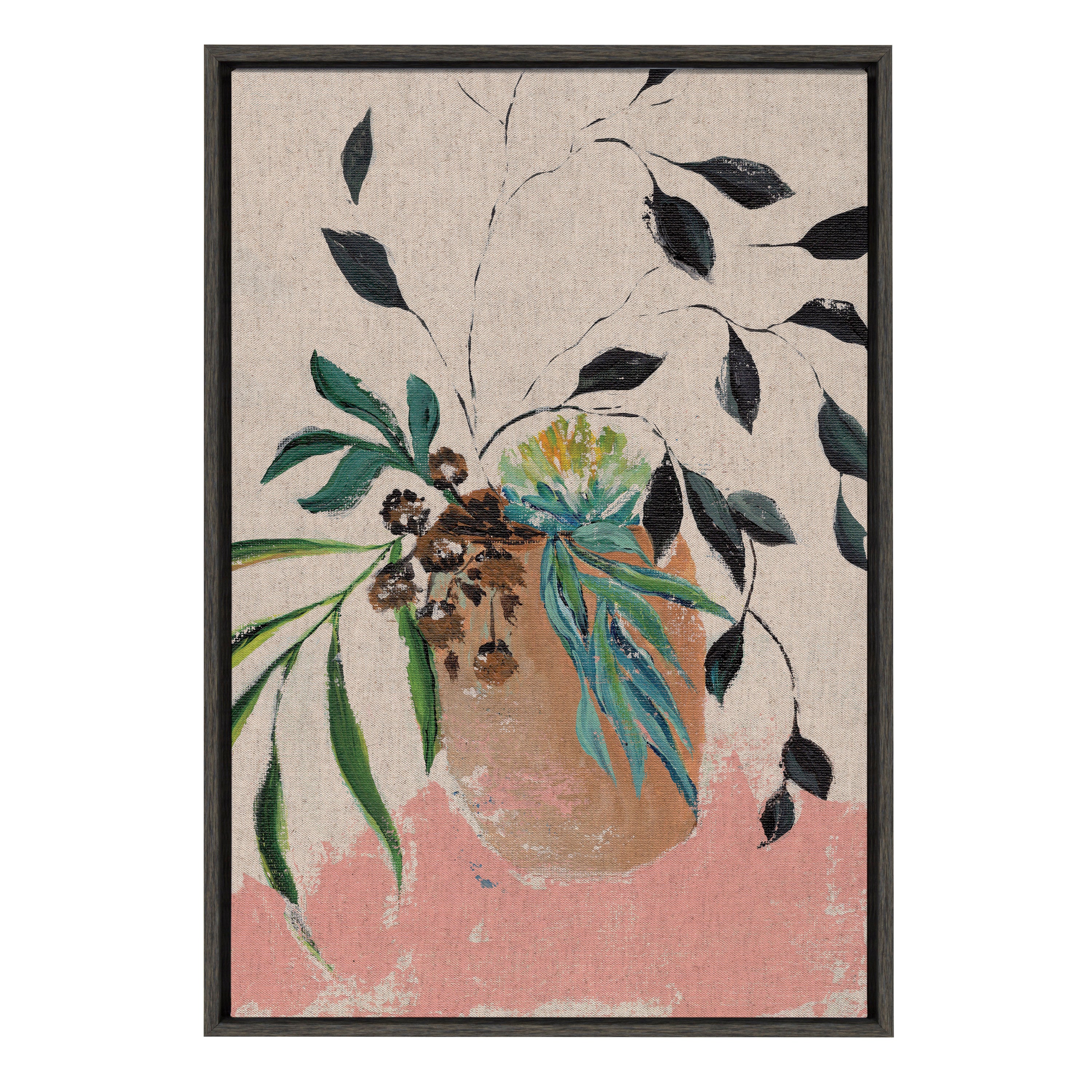 Sylvie Wild Foliage l Neutral Linen Framed Canvas by Nikita Jariwala