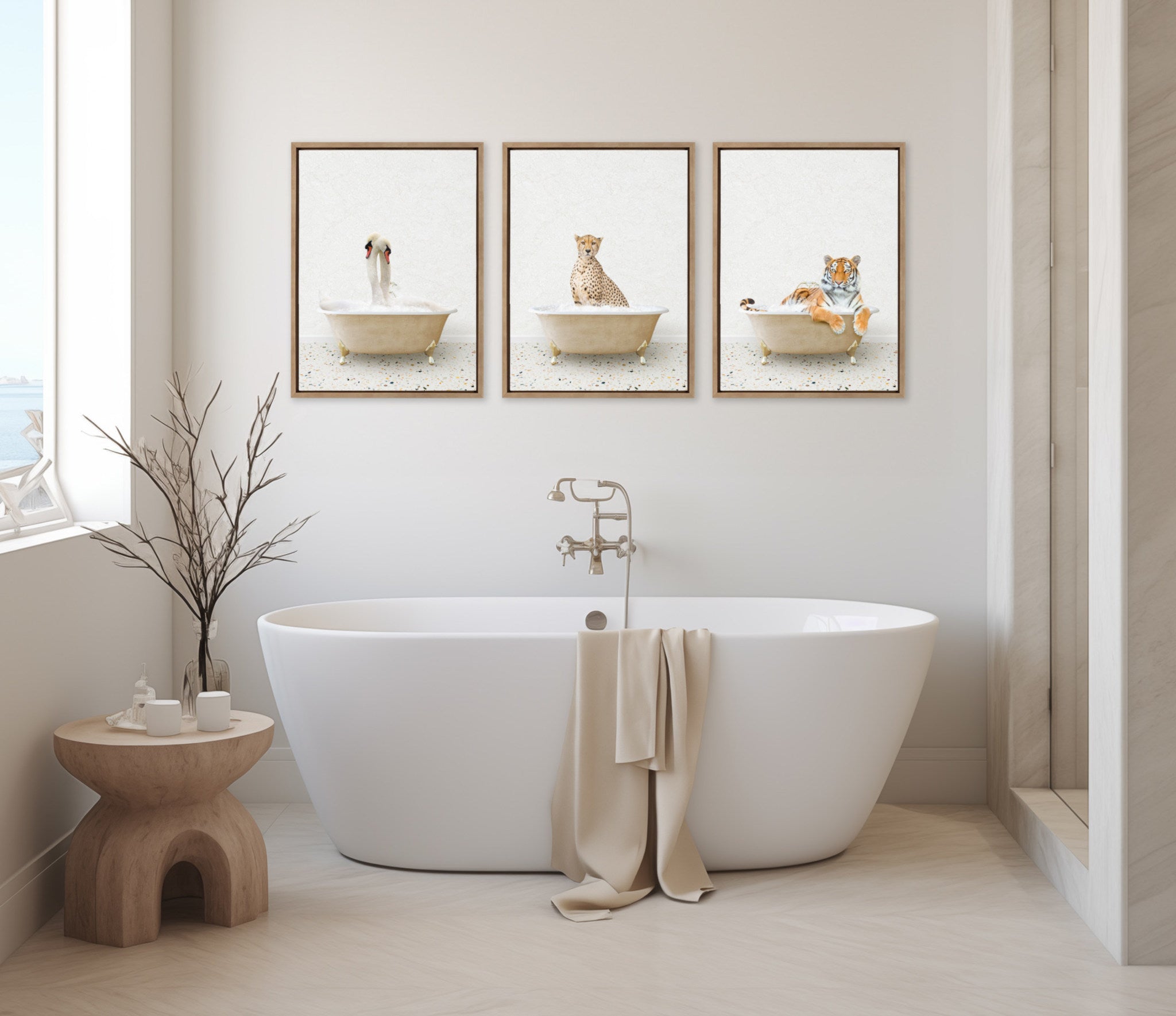 Sylvie Swans Hugging in Terrazzo Bath Framed Canvas by Amy Peterson Art Studio