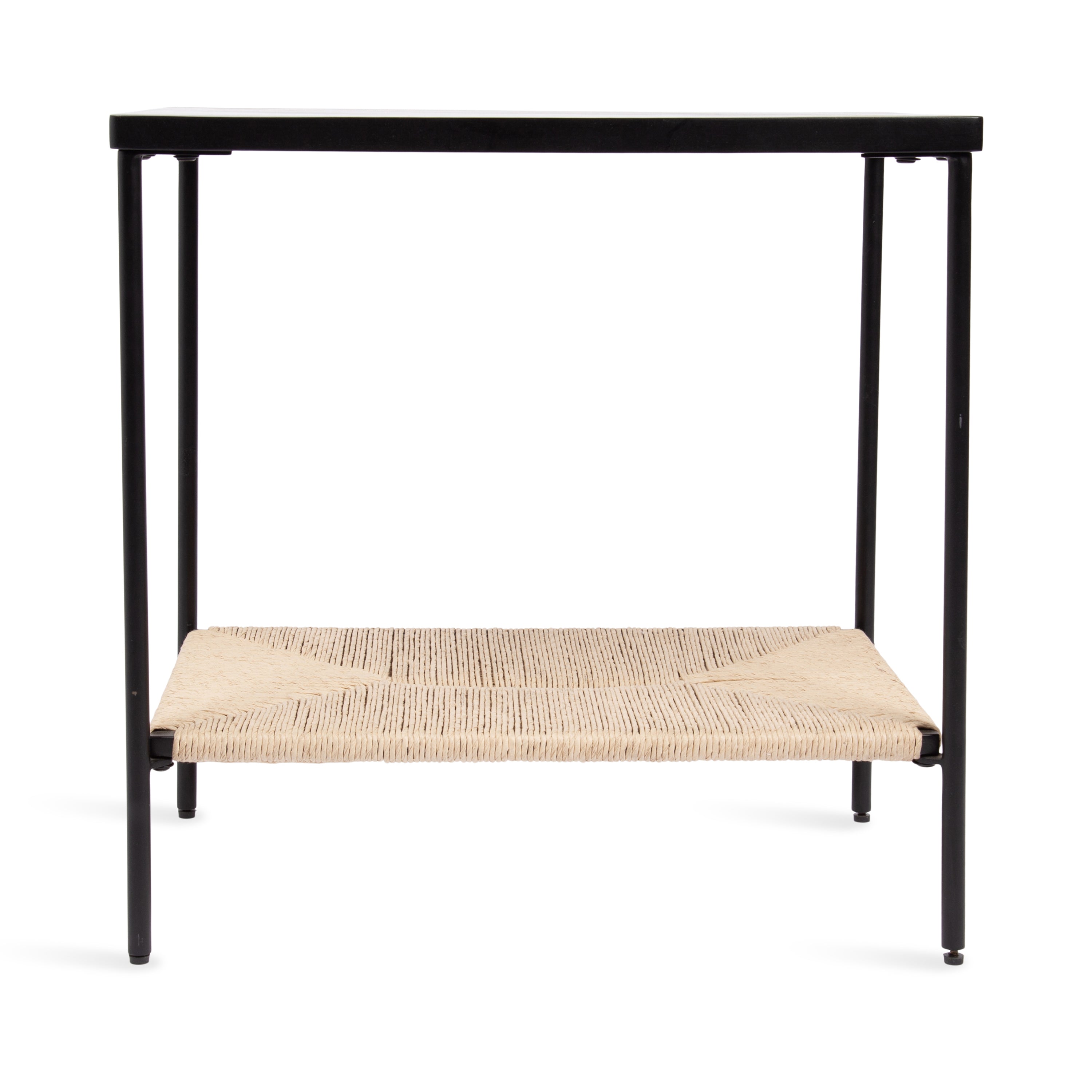Mandell Wood and Natural Woven Side Table