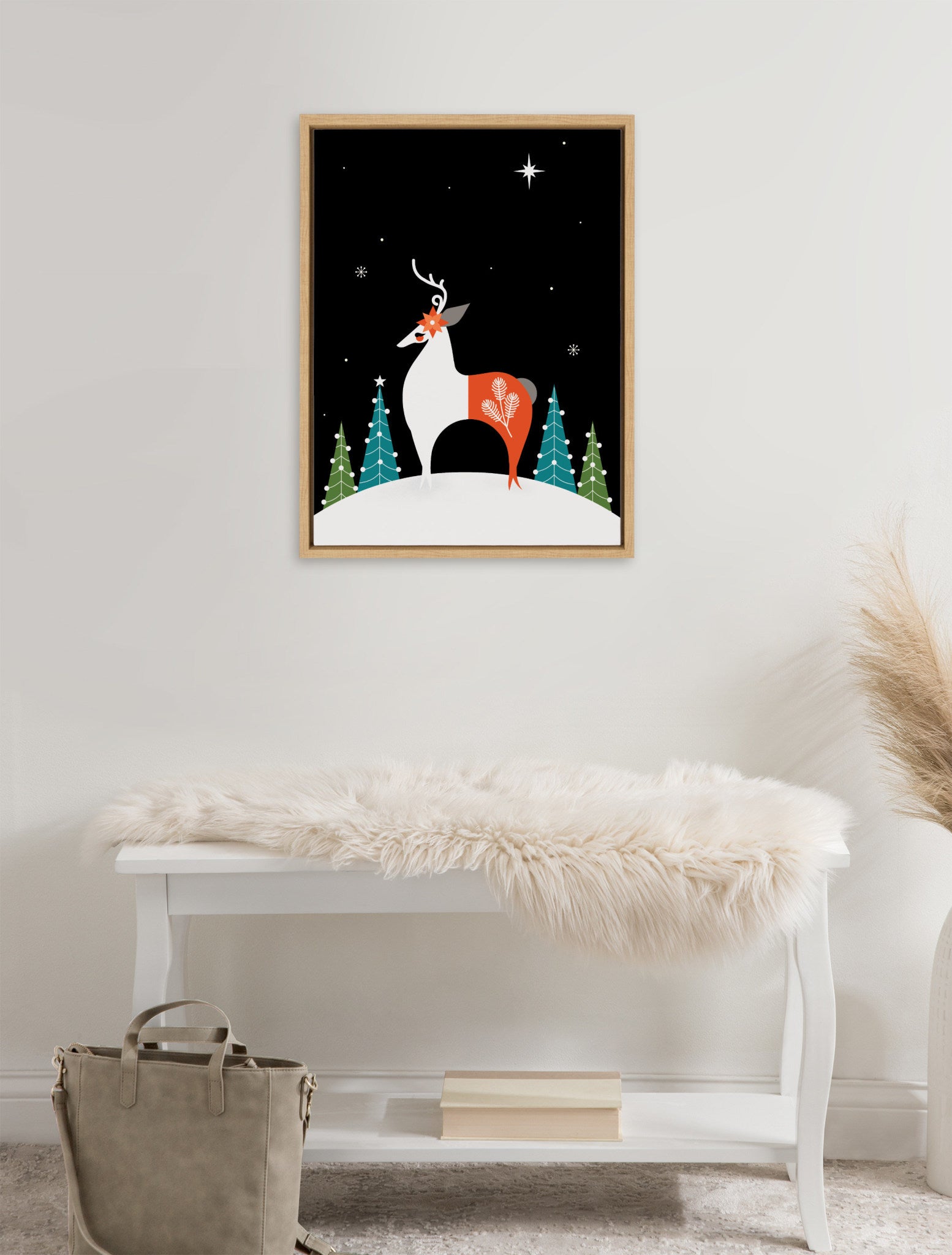 Sylvie Season's Greetings Reindeer Framed Canvas by Amber Leaders Designs