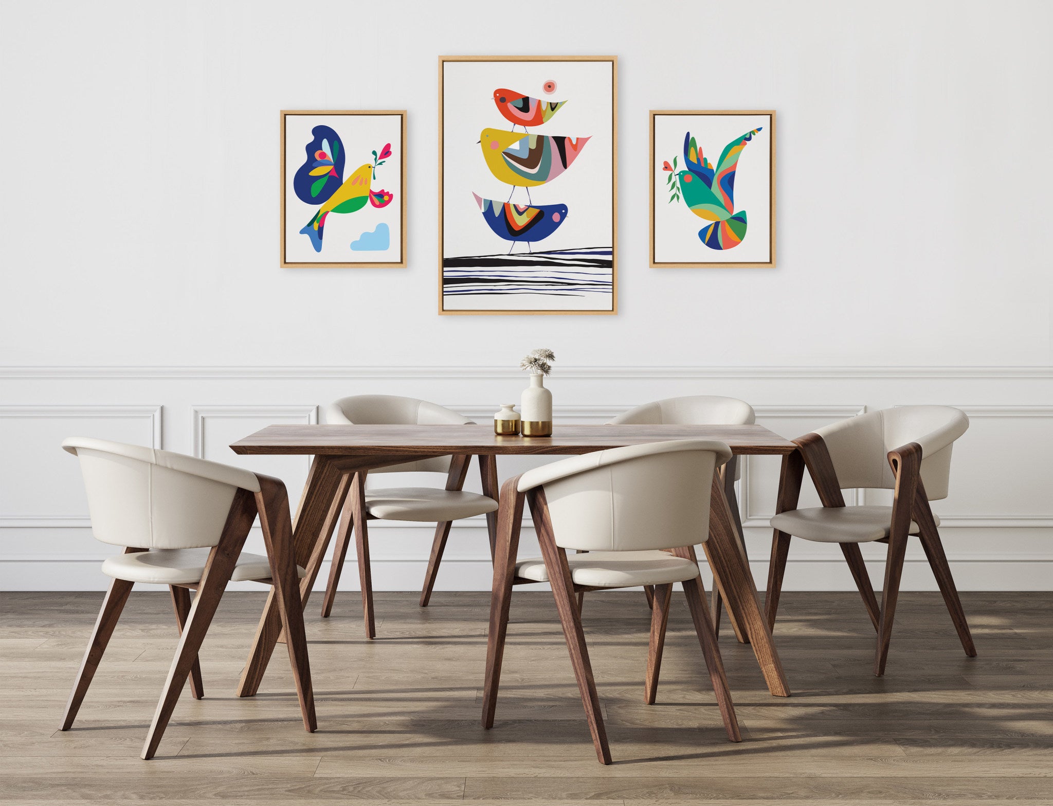 Sylvie The Family Tree, Bird of Peace and Peace Dove Framed Canvas Art Set by Rachel Lee of My Dream Wall