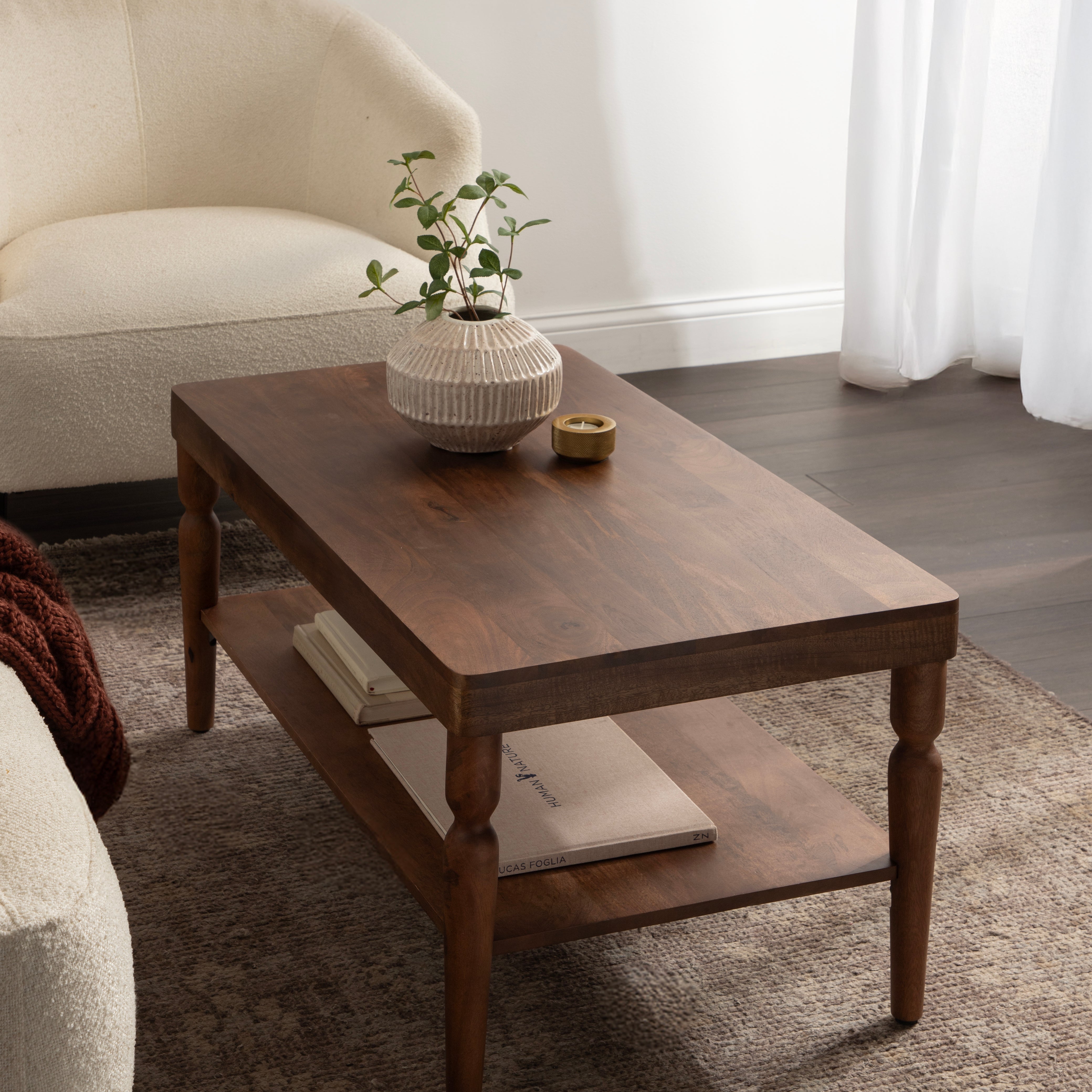Coffee Table 36x20x18 Walnut Brown 6