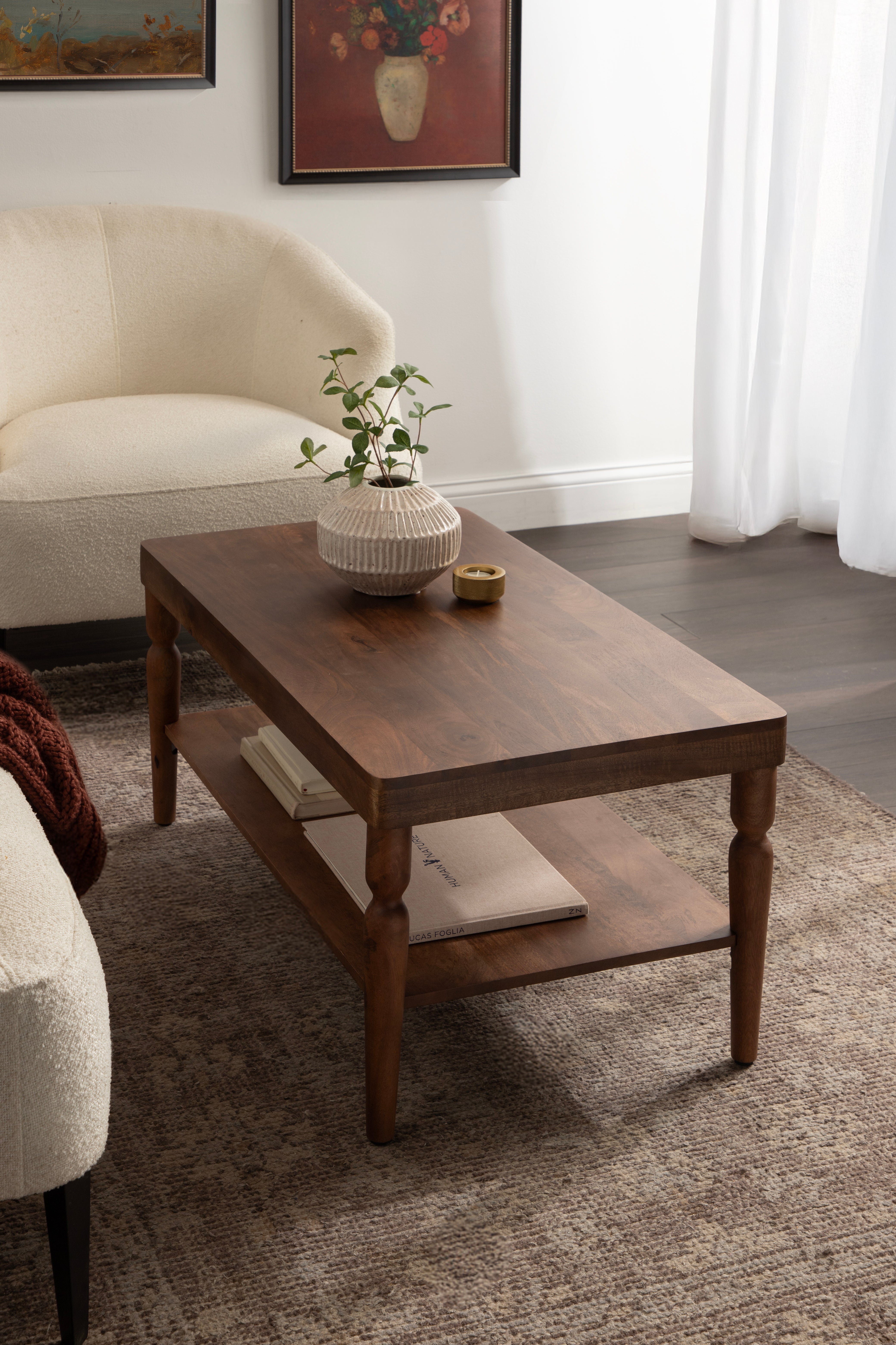 Coffee Table 36x20x18 Walnut Brown 6