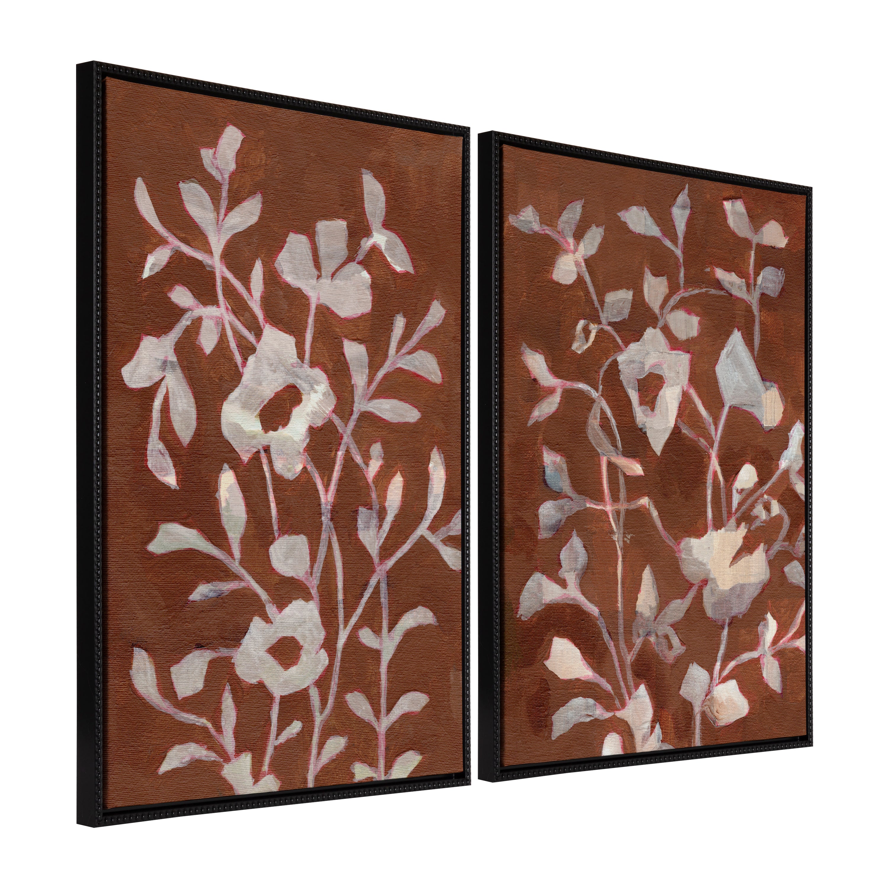 Sylvie Beaded Botanical Harmony I and II Framed Canvas Art Set by Nikita Jariwala