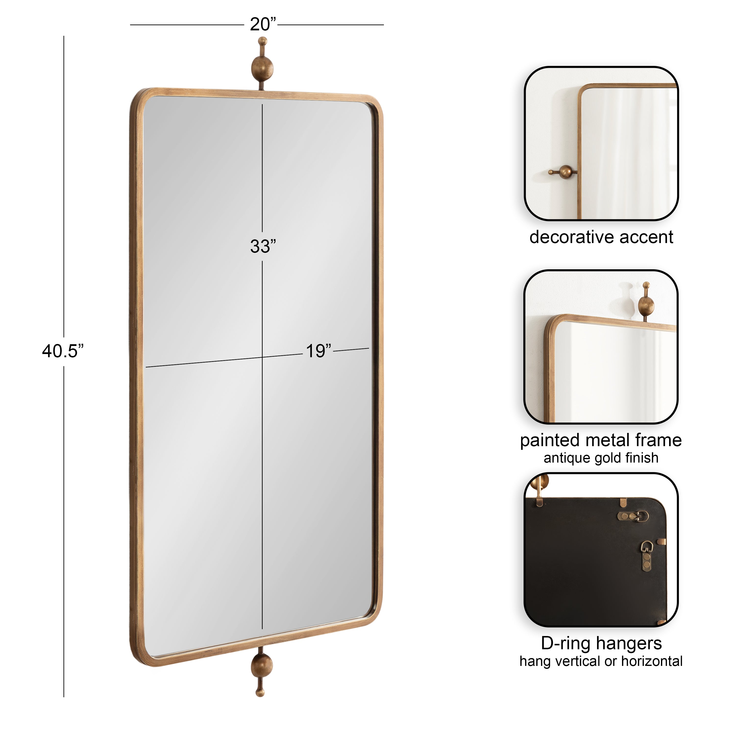 Rectangle Mirror 20x41 Gold 2