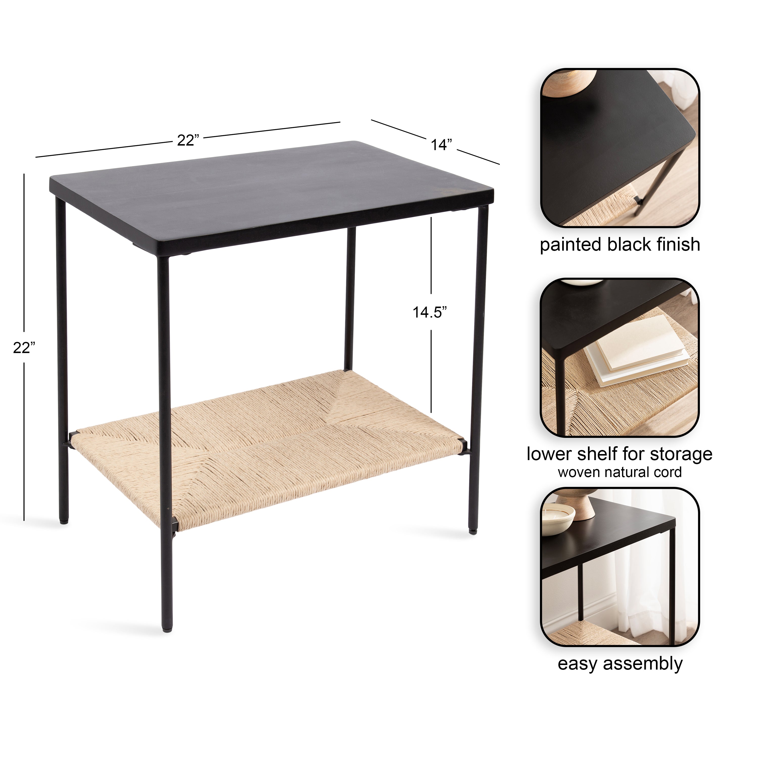 Mandell Wood and Natural Woven Side Table