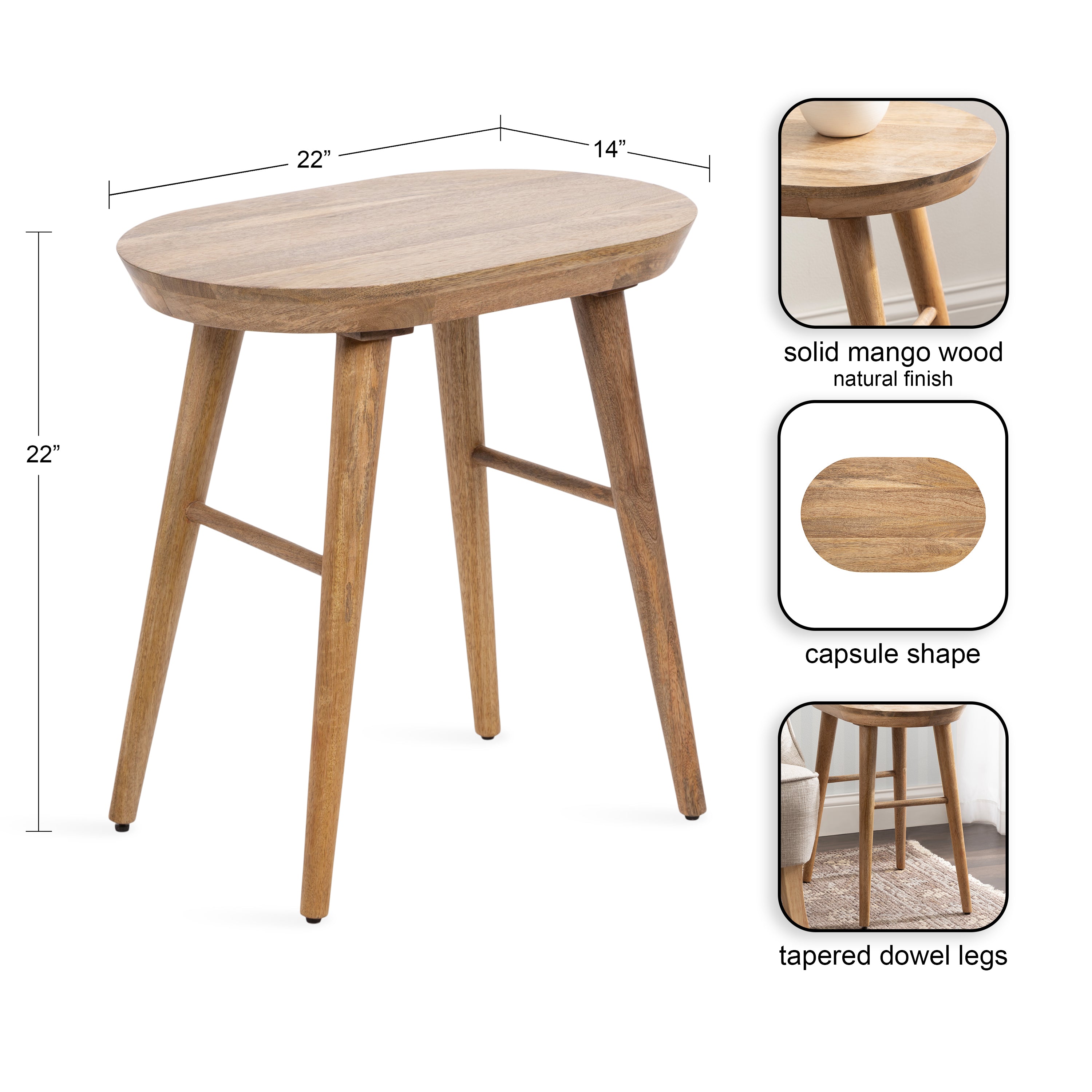 Conan Oval Wood Side Table